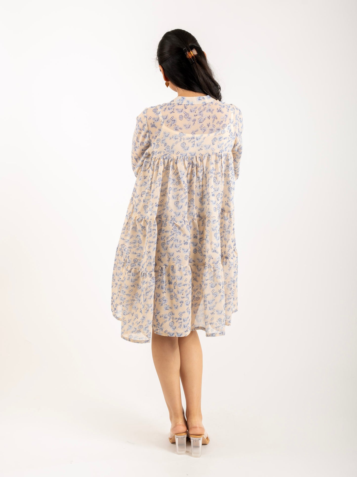 MONOMEE MEREDITH GEORGETTE TIERED MINI DRESS WITH SLIP DRESS