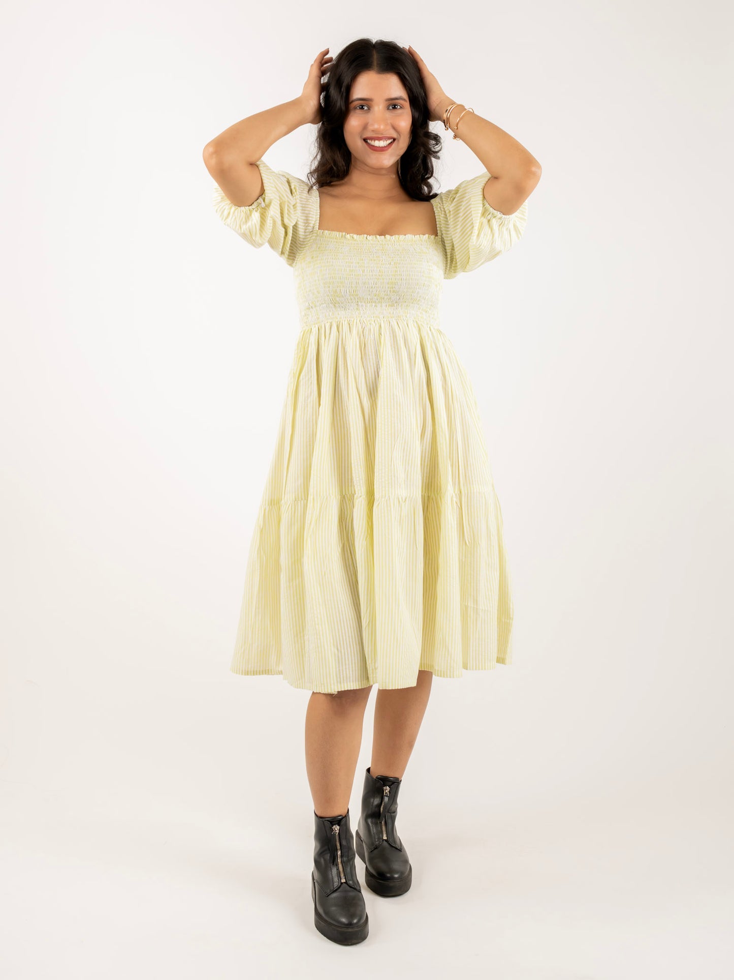 MONOMEE BILLY GREEN STRIPED DRESS