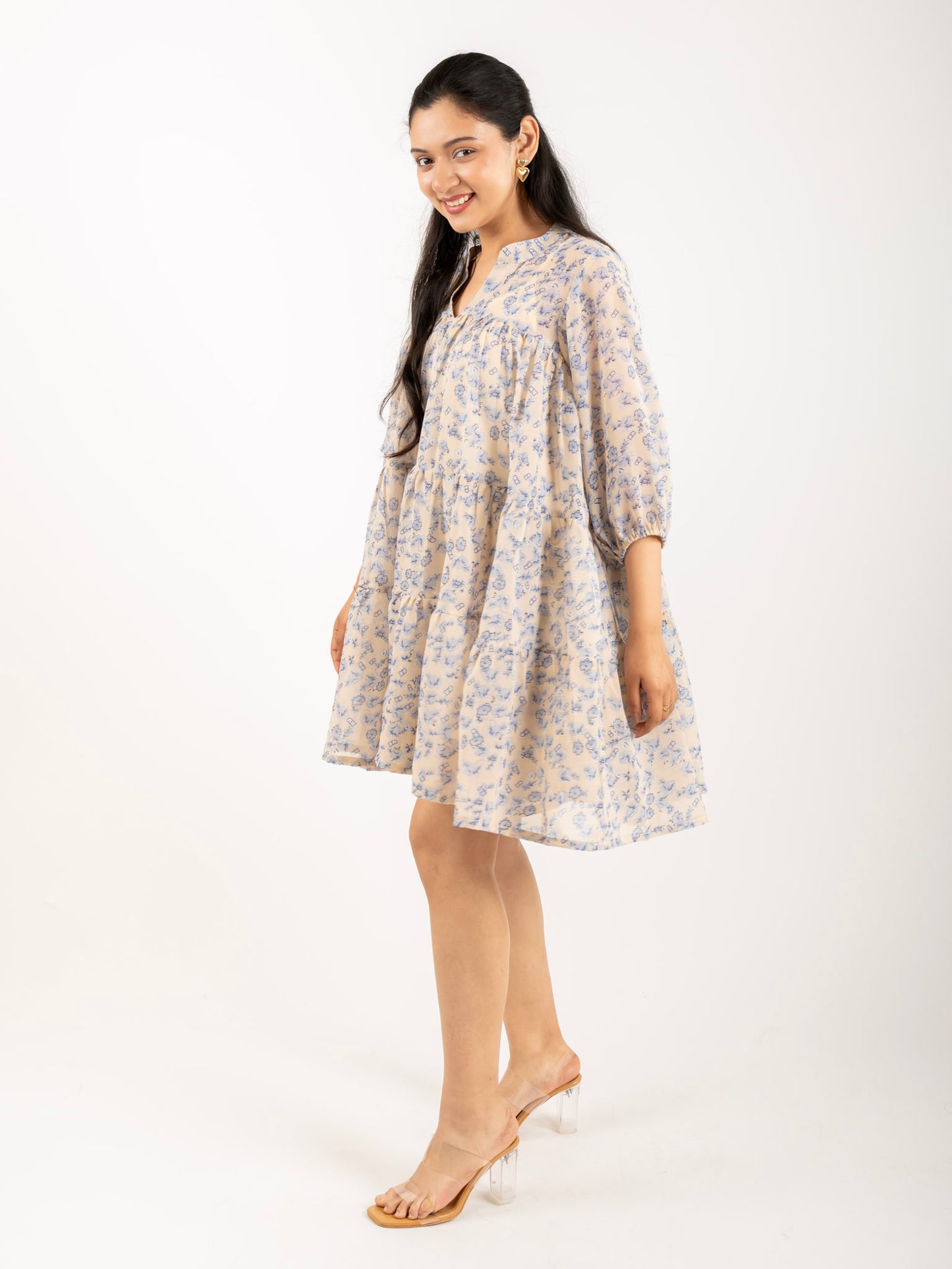 MONOMEE MEREDITH GEORGETTE TIERED MINI DRESS WITH SLIP DRESS