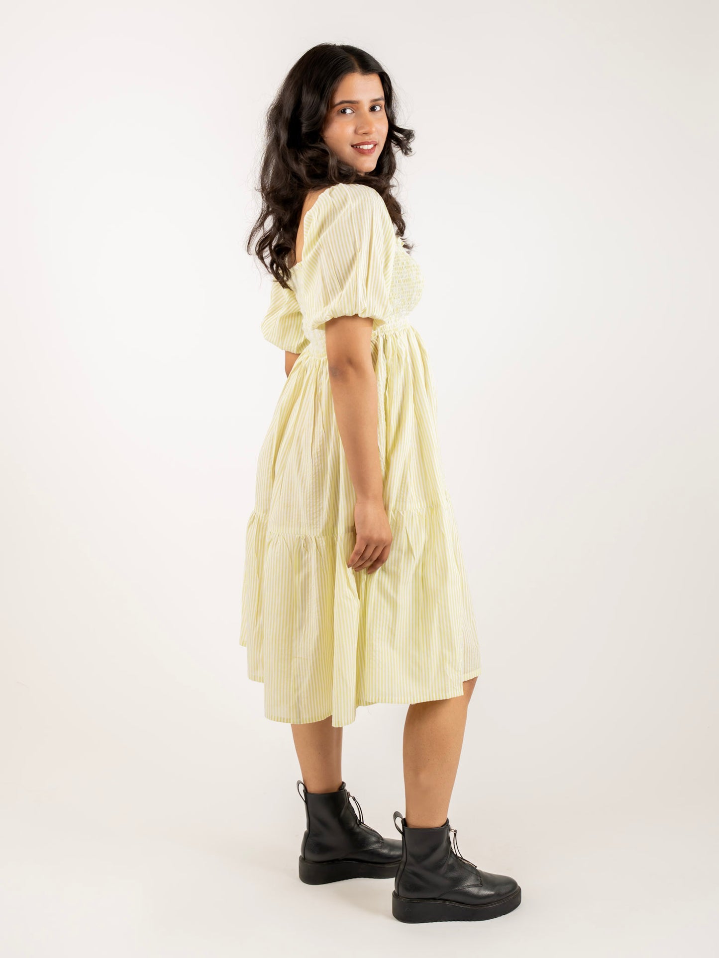 MONOMEE BILLY GREEN STRIPED DRESS
