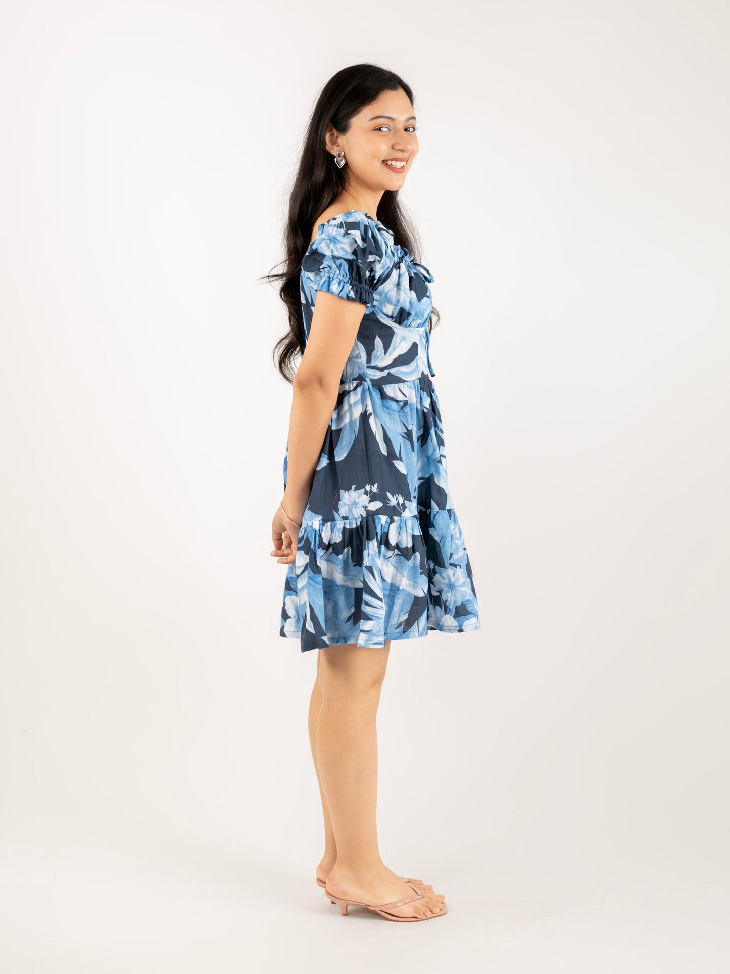 MONOMEE TAYLOR BLUE FLORAL MINI DRESS