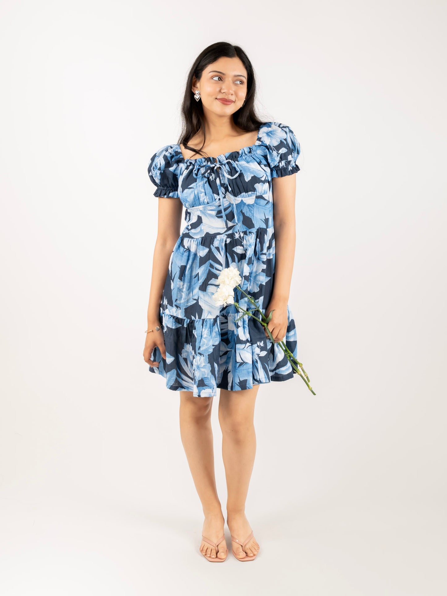 MONOMEE TAYLOR BLUE FLORAL MINI DRESS