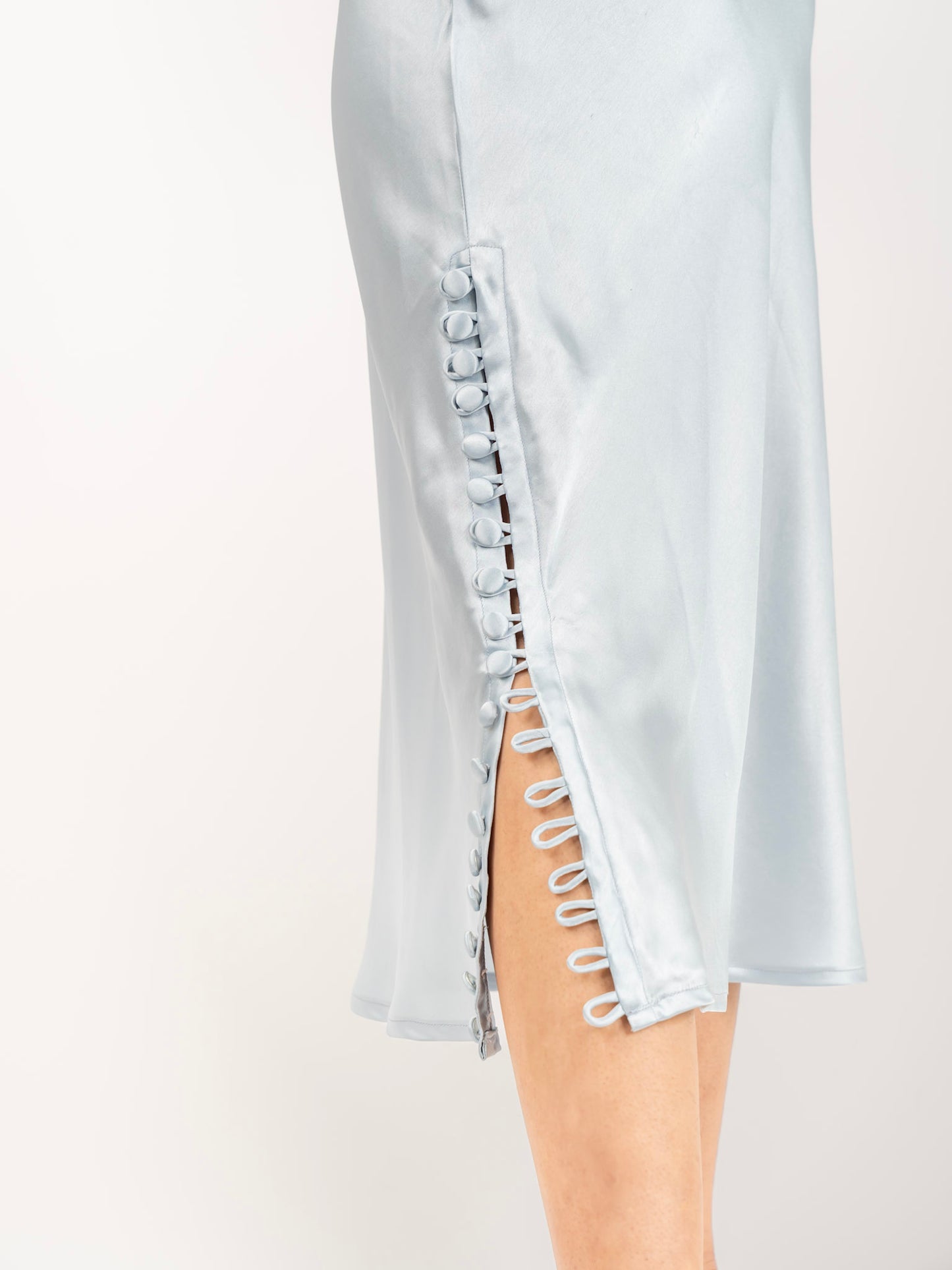 MONOMEE HALLIE SATIN SLIP ICE BLUE DRESS