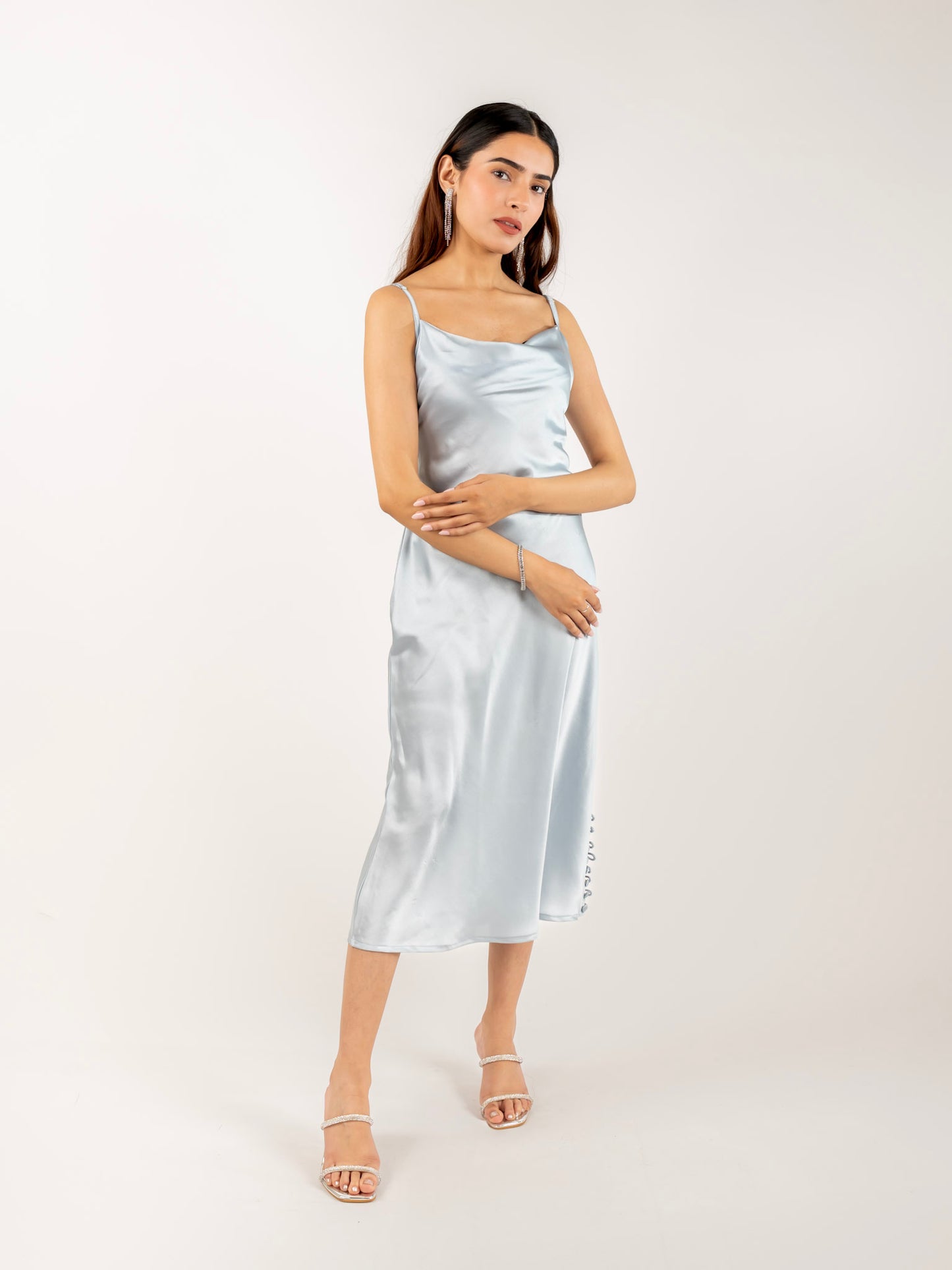 MONOMEE HALLIE SATIN SLIP ICE BLUE DRESS