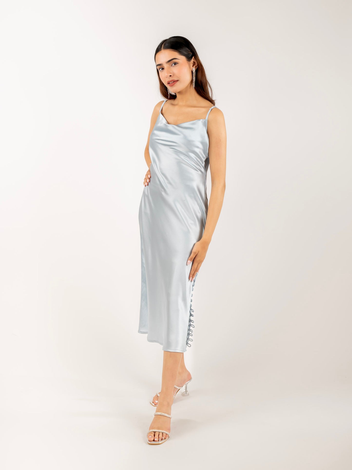 MONOMEE HALLIE SATIN SLIP ICE BLUE DRESS