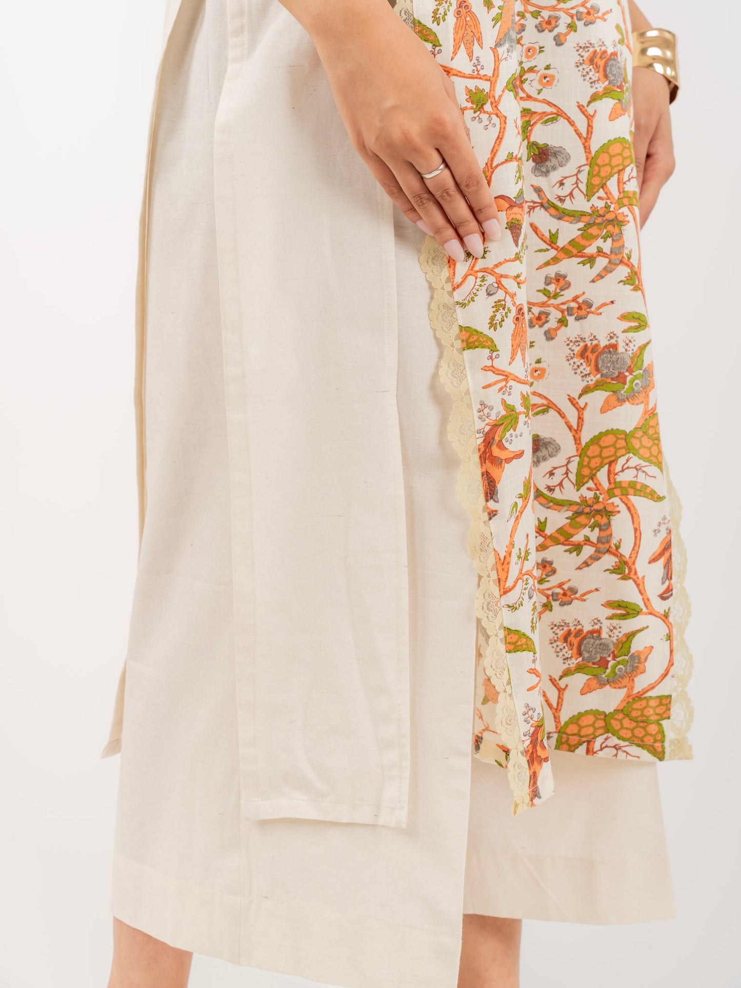 MONOMEE MRIDULA FLORAL PRINTED LACE COTTON SUIT SET
