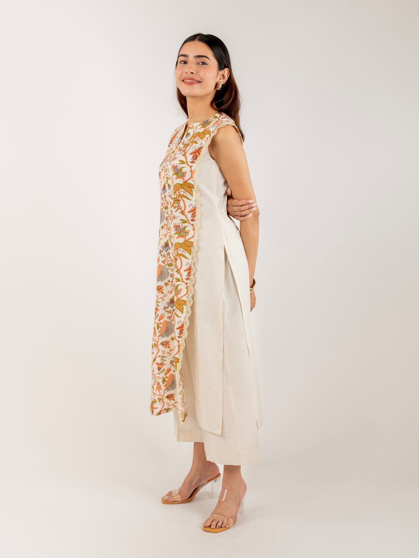 MONOMEE MRIDULA FLORAL PRINTED LACE COTTON SUIT SET