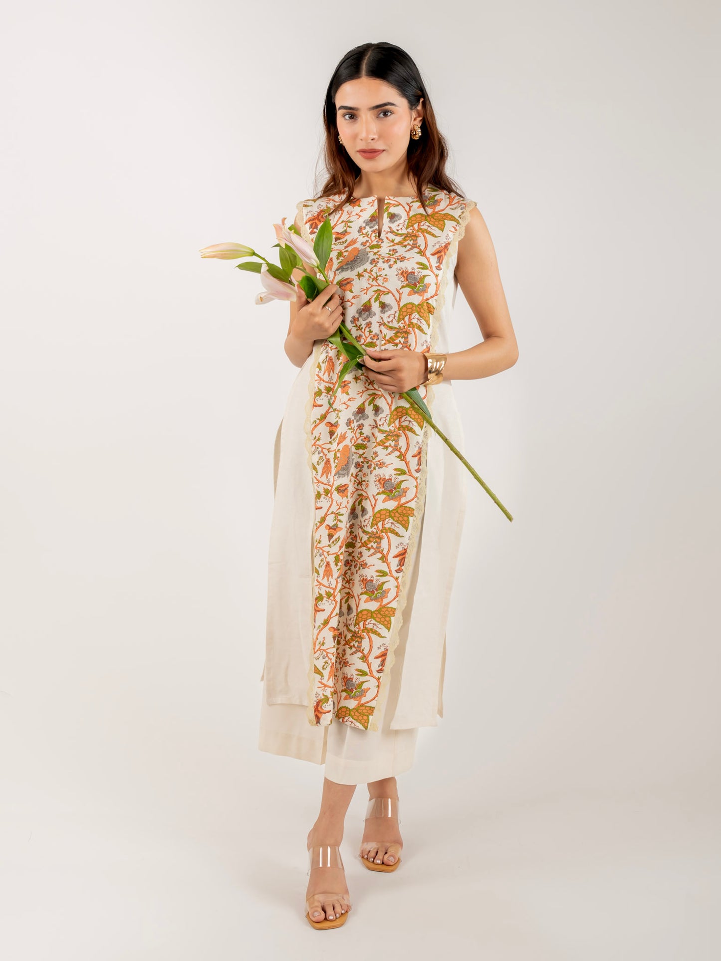 MONOMEE MRIDULA FLORAL PRINTED LACE COTTON SUIT SET