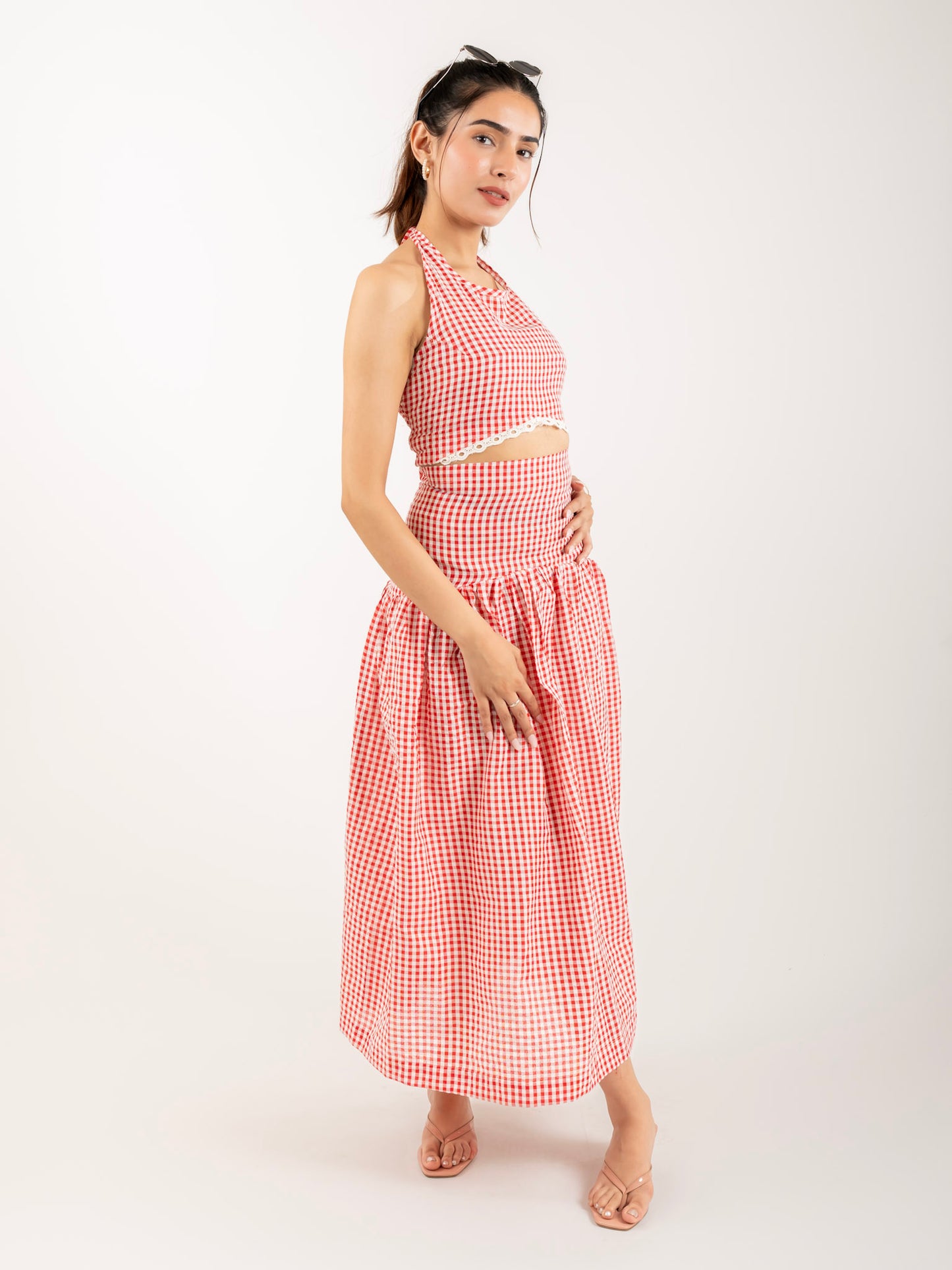 MONOMEE KATE RED & WHITE GINGHAM CROP TOP