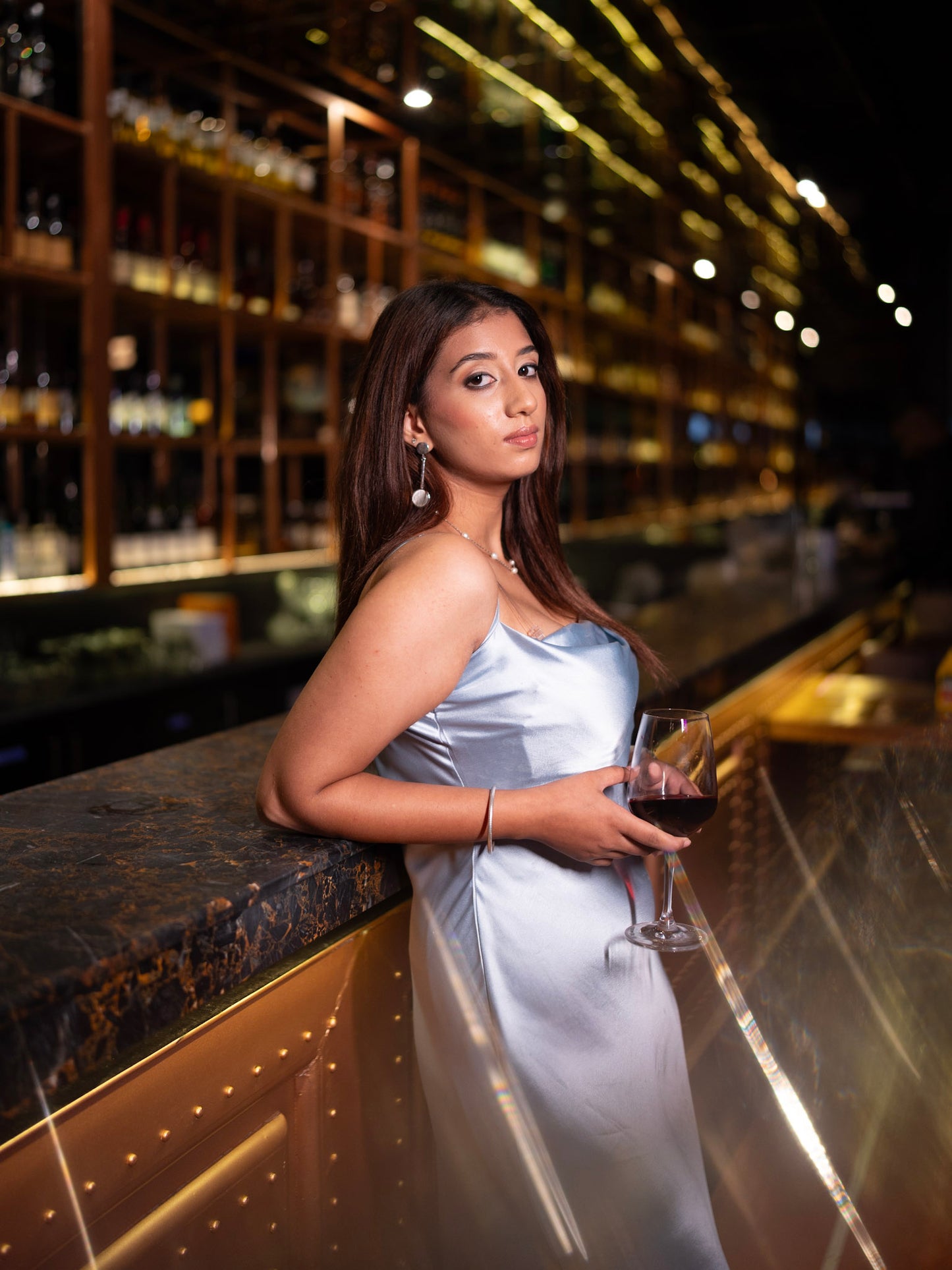 MONOMEE HALLIE SATIN SLIP ICE BLUE DRESS