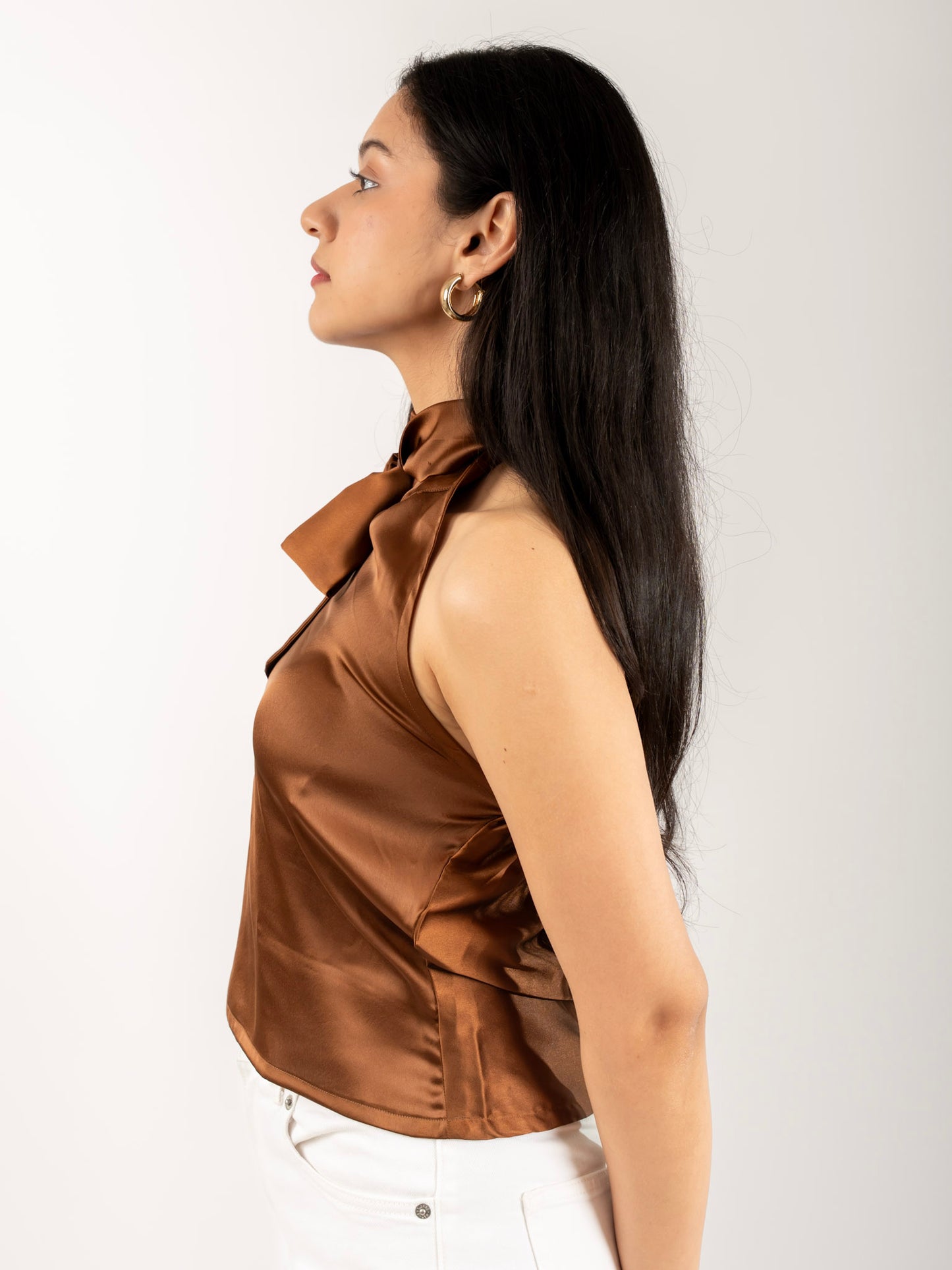 MONOMEE STELLA BROWN SATIN CROP TOP