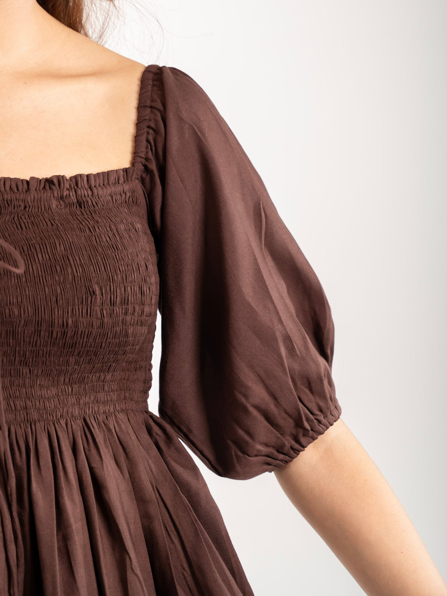 MONOMEE GRACIE BROWN MIDI DRESS
