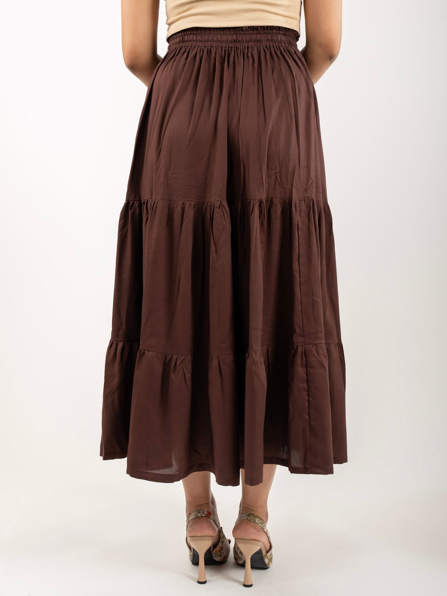 MONOMEE OPHELIA BROWN TIERED MAXI SKIRT