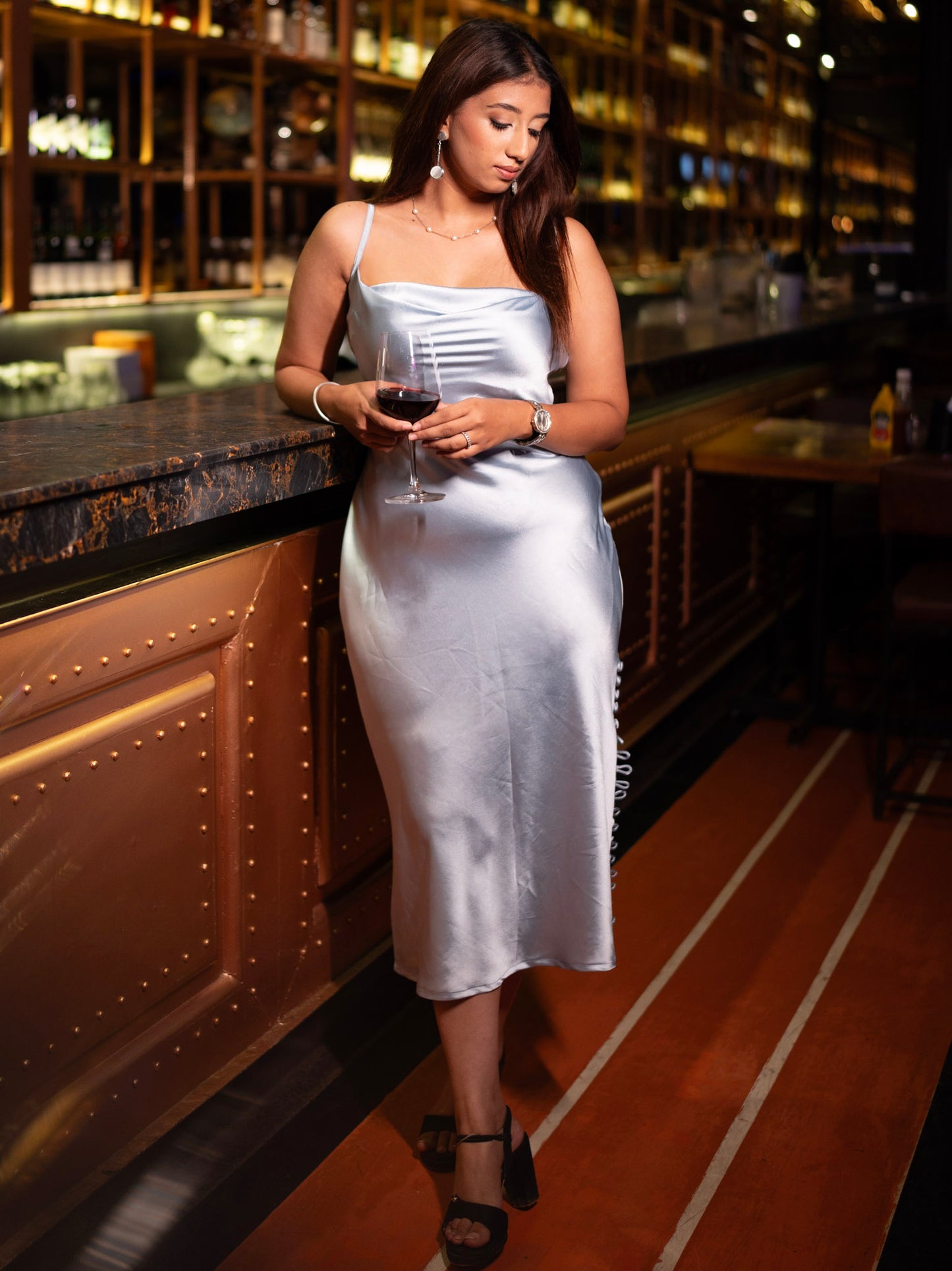 MONOMEE HALLIE SATIN SLIP ICE BLUE DRESS