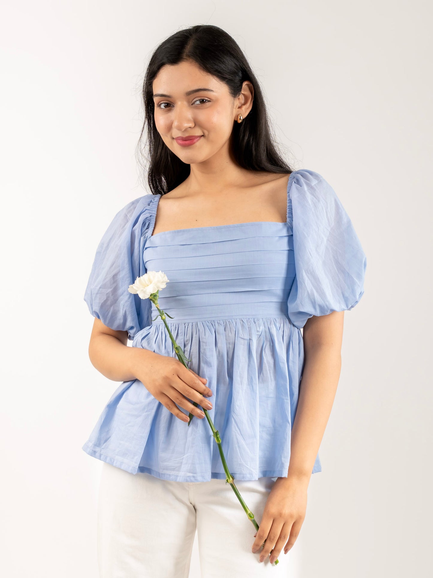 MONOMEE MILLIE COTTON PUFF SLEEVE TOP