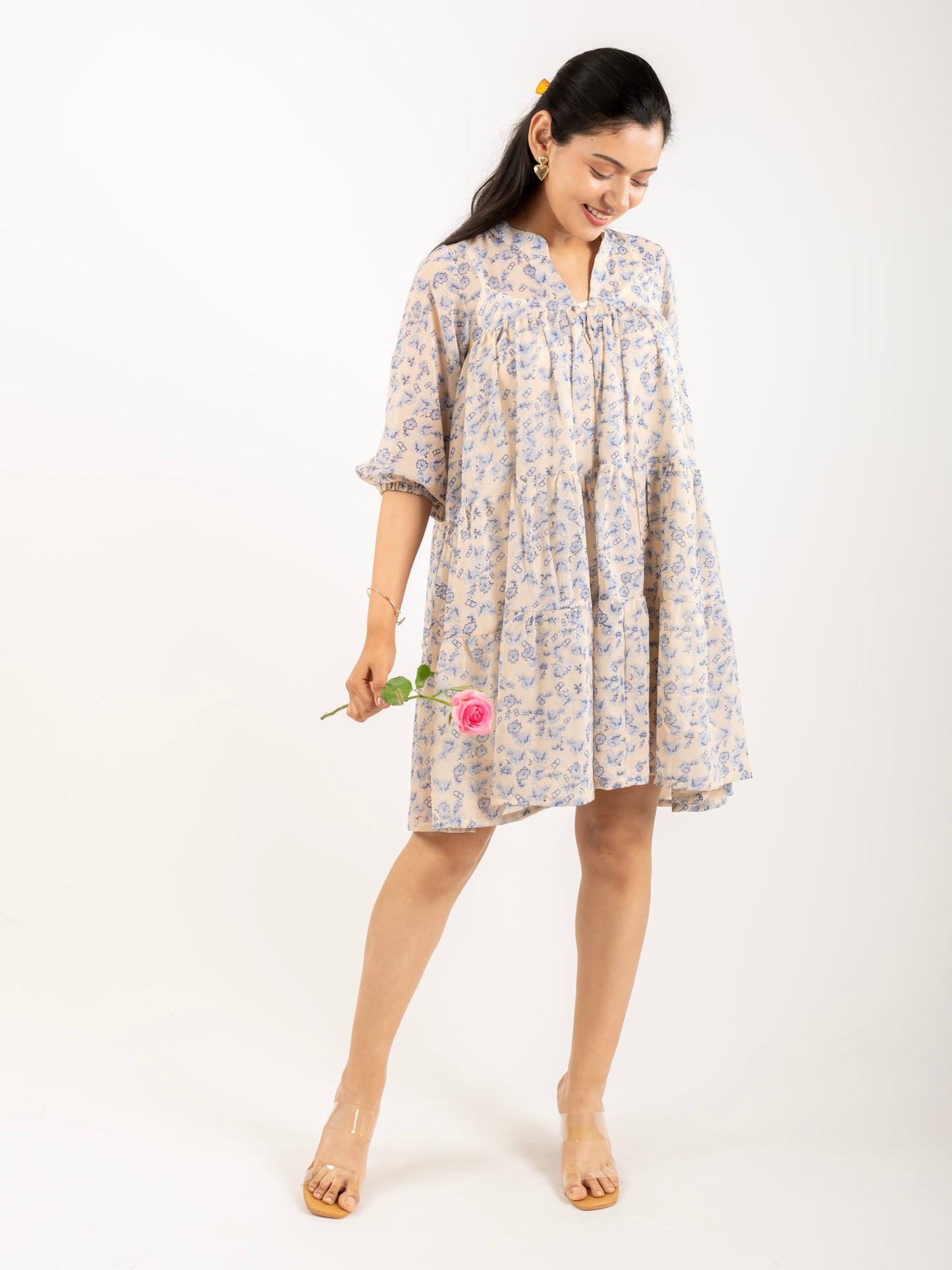 MONOMEE MEREDITH GEORGETTE TIERED MINI DRESS WITH SLIP DRESS