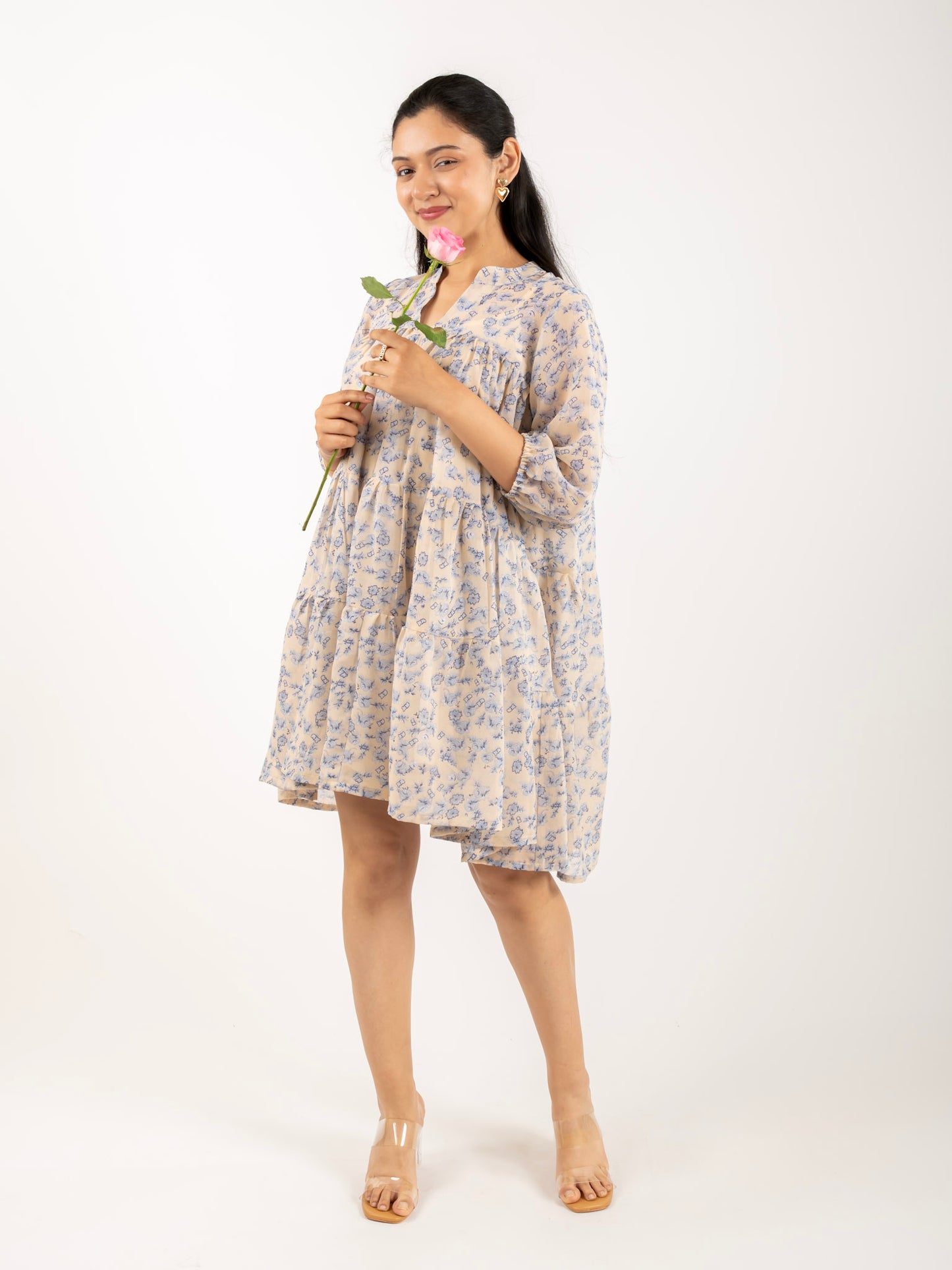 MONOMEE MEREDITH GEORGETTE TIERED MINI DRESS WITH SLIP DRESS