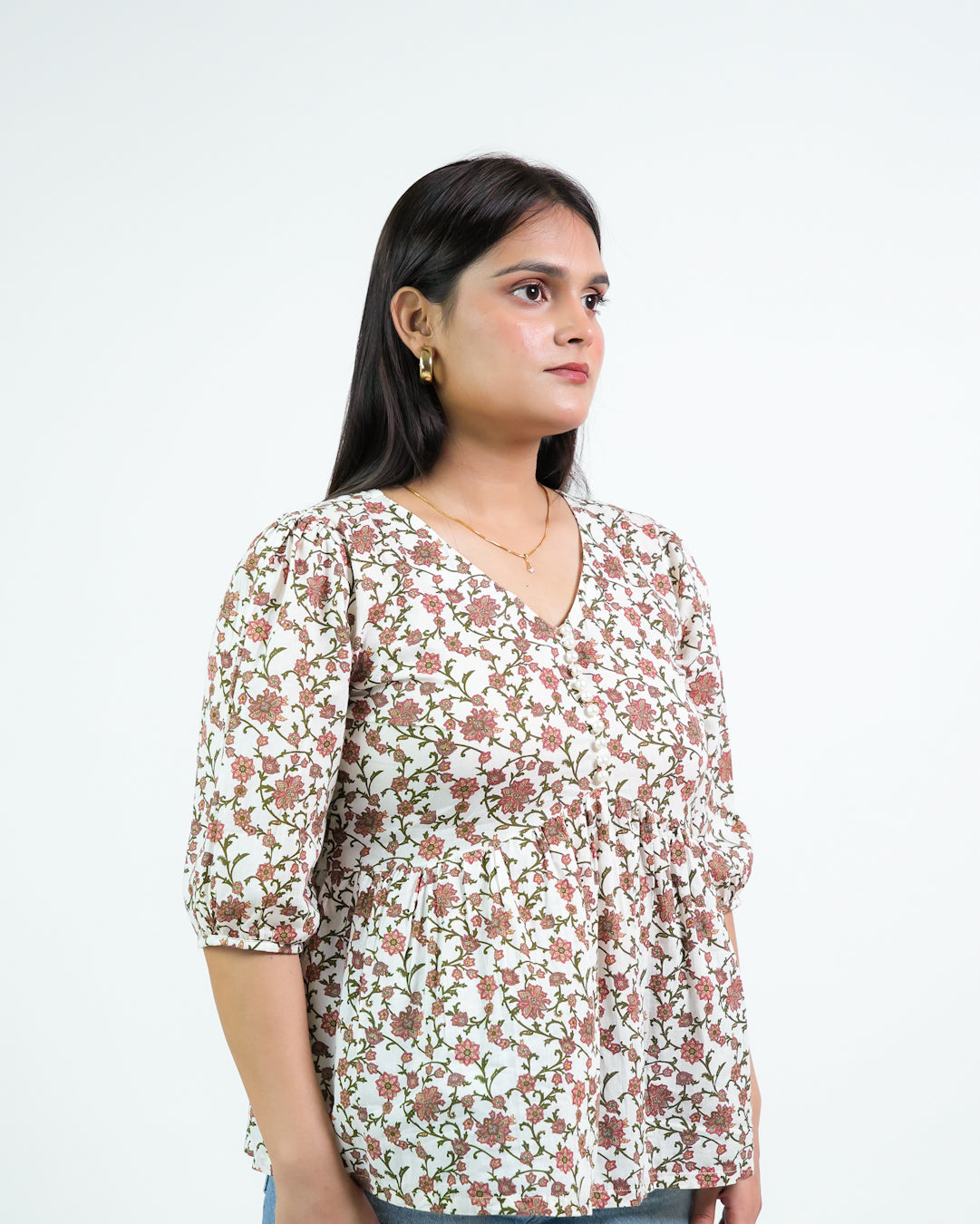 BANHI WHITE FLORAL PRINTED KURTI TOP
