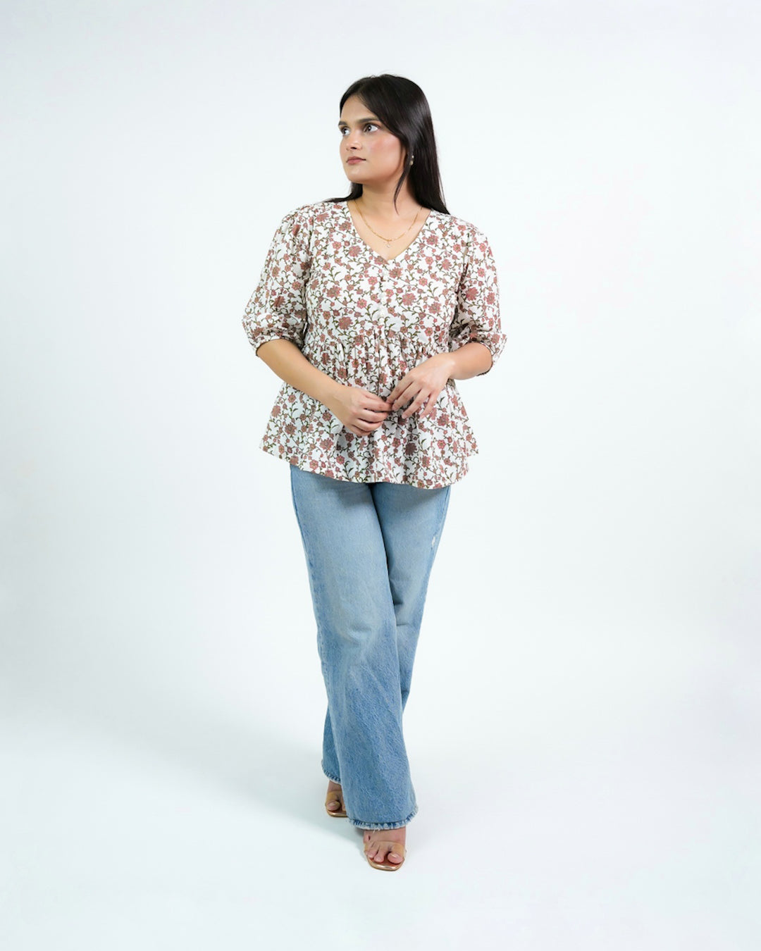BANHI WHITE FLORAL PRINTED KURTI TOP