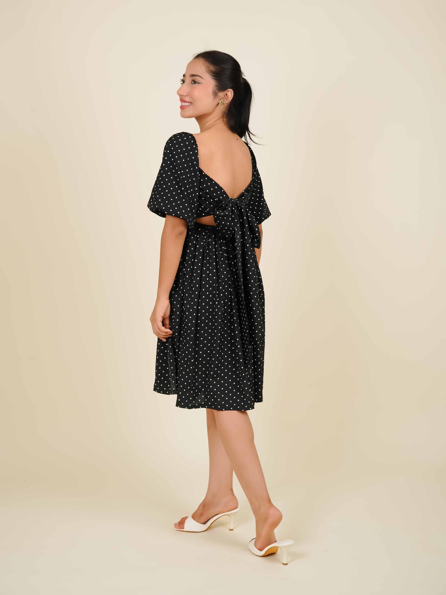 MONOMEE ARORA BLACK POLKA DOT MINI DRESS