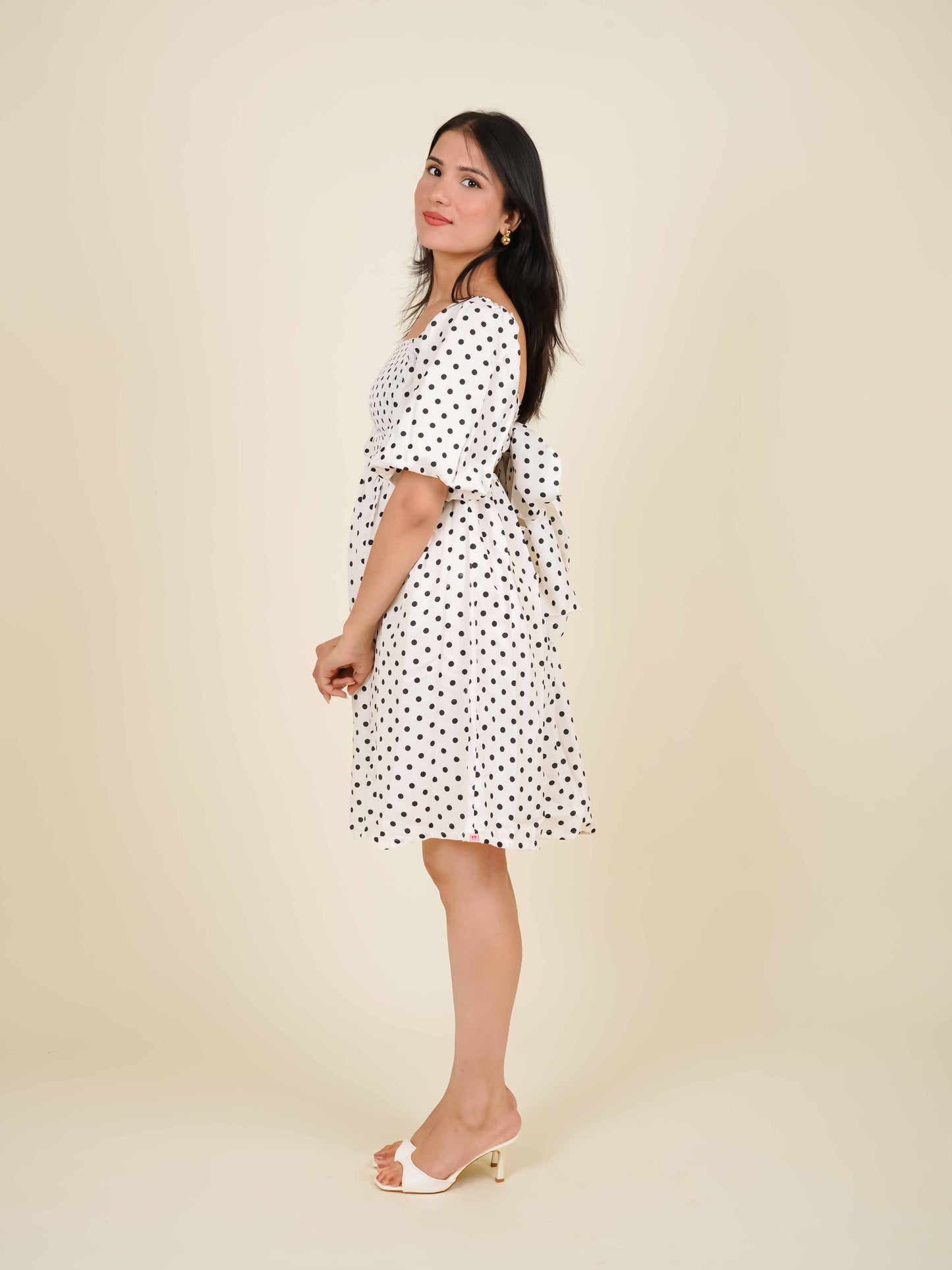 MONOMEE IRIS WHITE POLKA DOT MINI DRESS