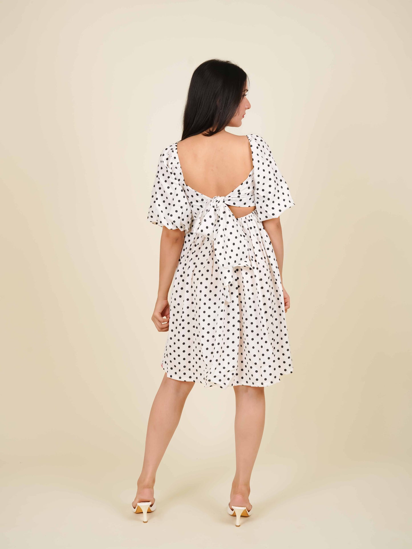 MONOMEE IRIS WHITE POLKA DOT MINI DRESS