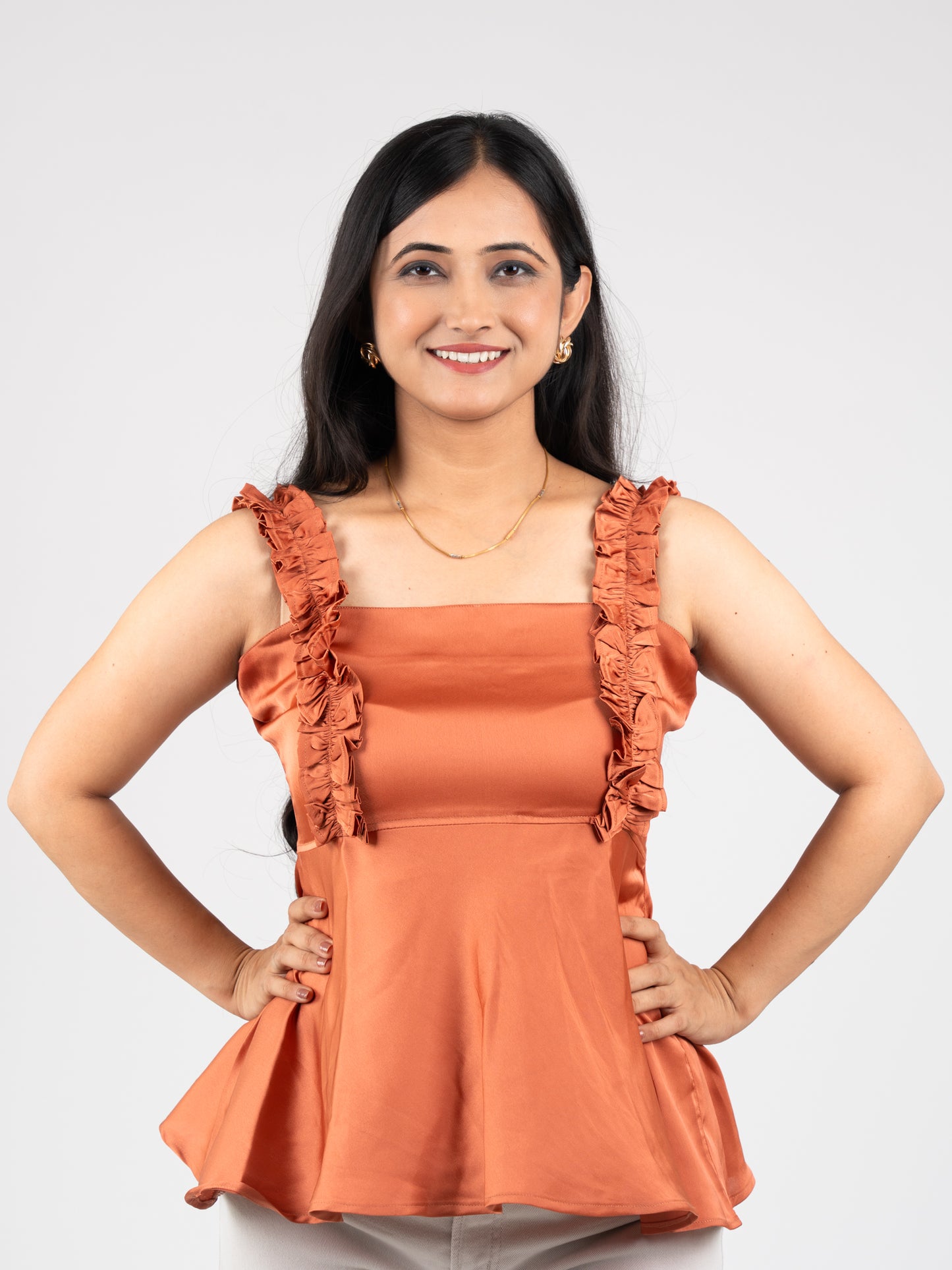 MONOMEE HALLIE RUST SATIN TOP