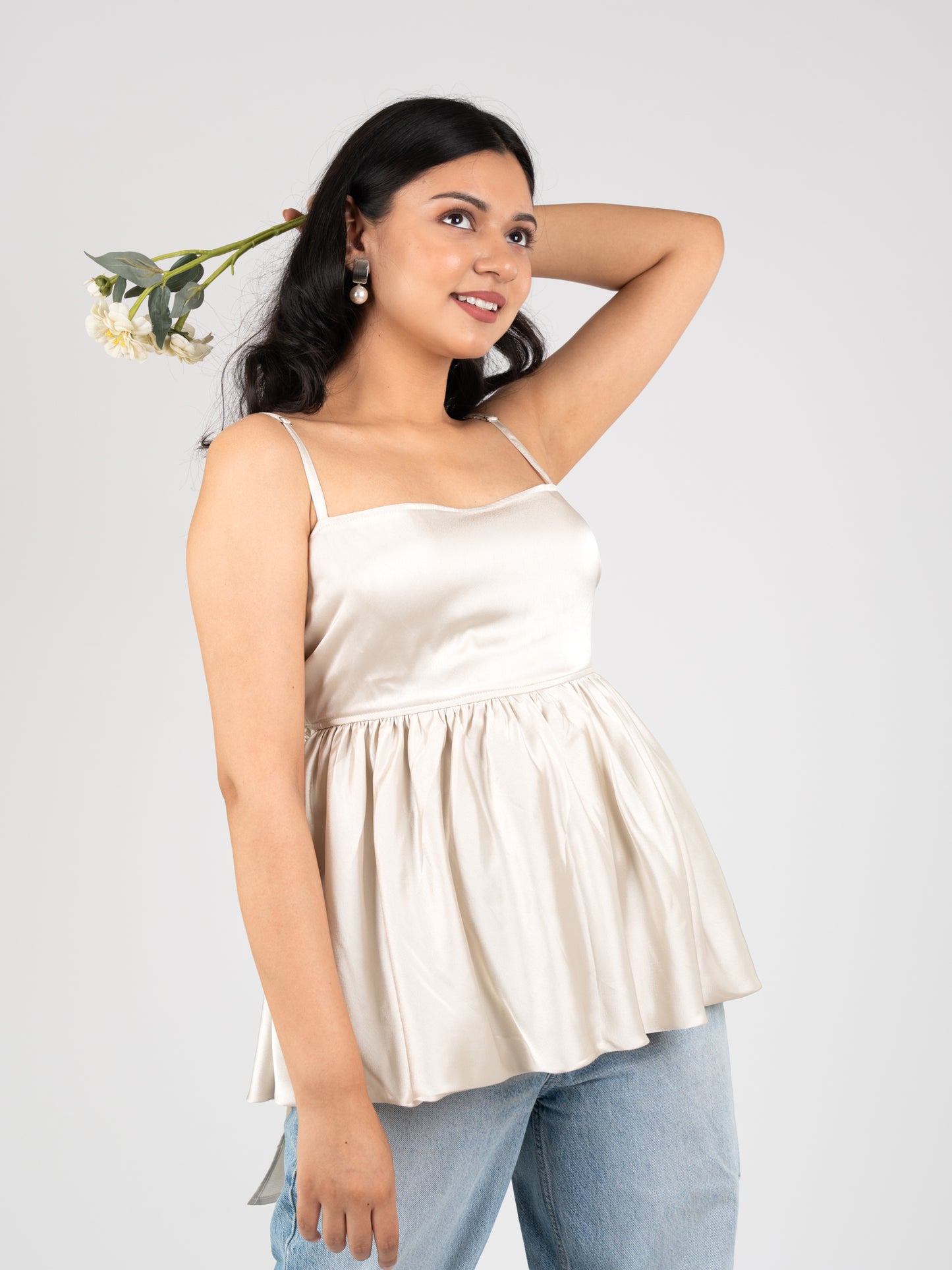 MONOMEE DIANA BUBBLE HEM SATIN TOP