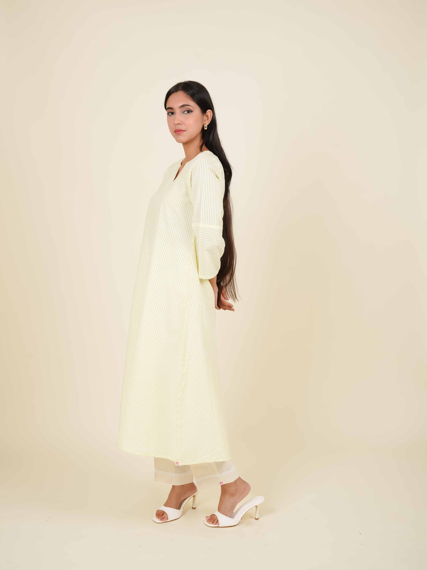 MONOMEE JAIDE GREEN STRIPE A-LINE KURTA