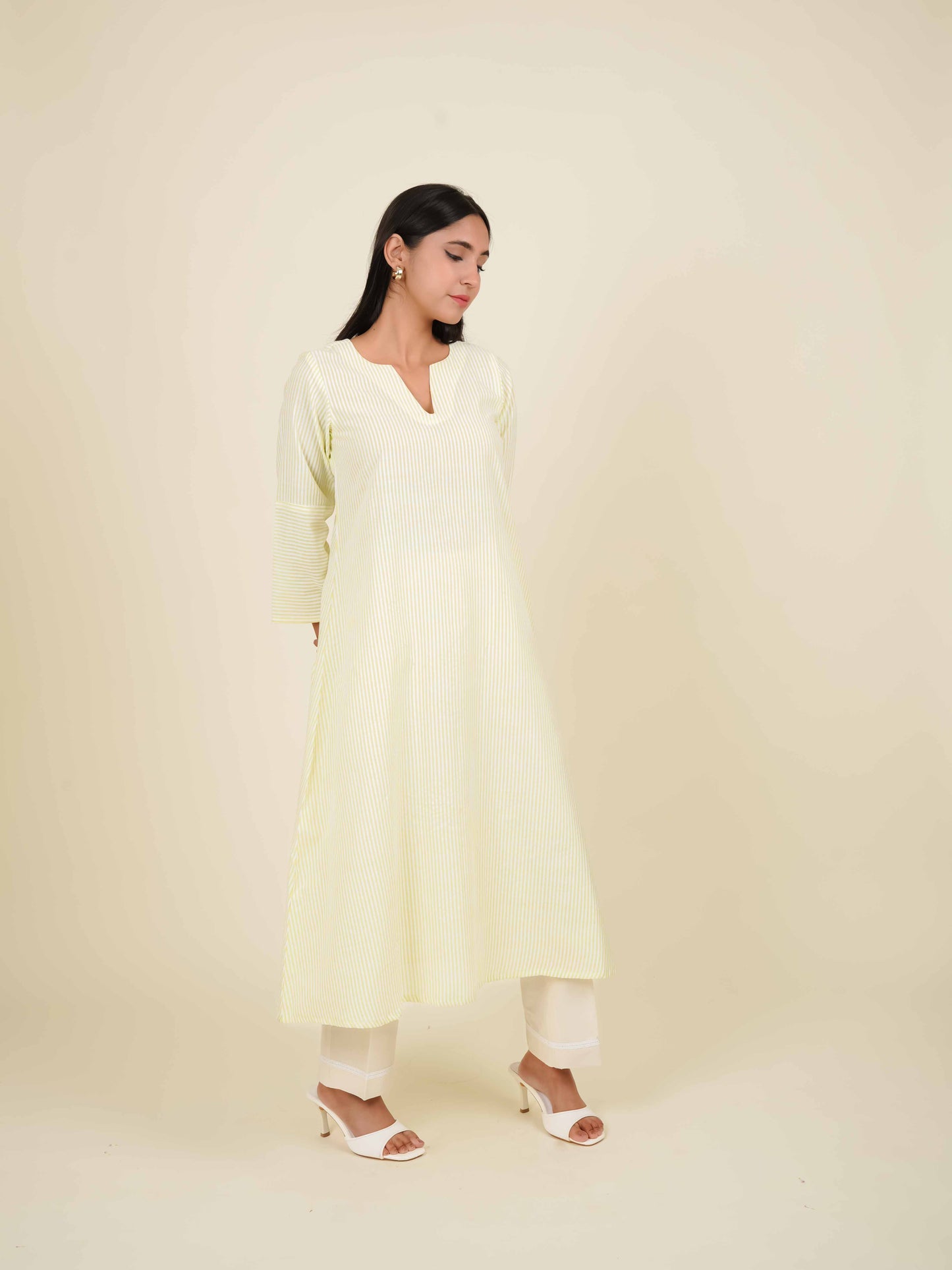 MONOMEE JAIDE GREEN STRIPE A-LINE KURTA