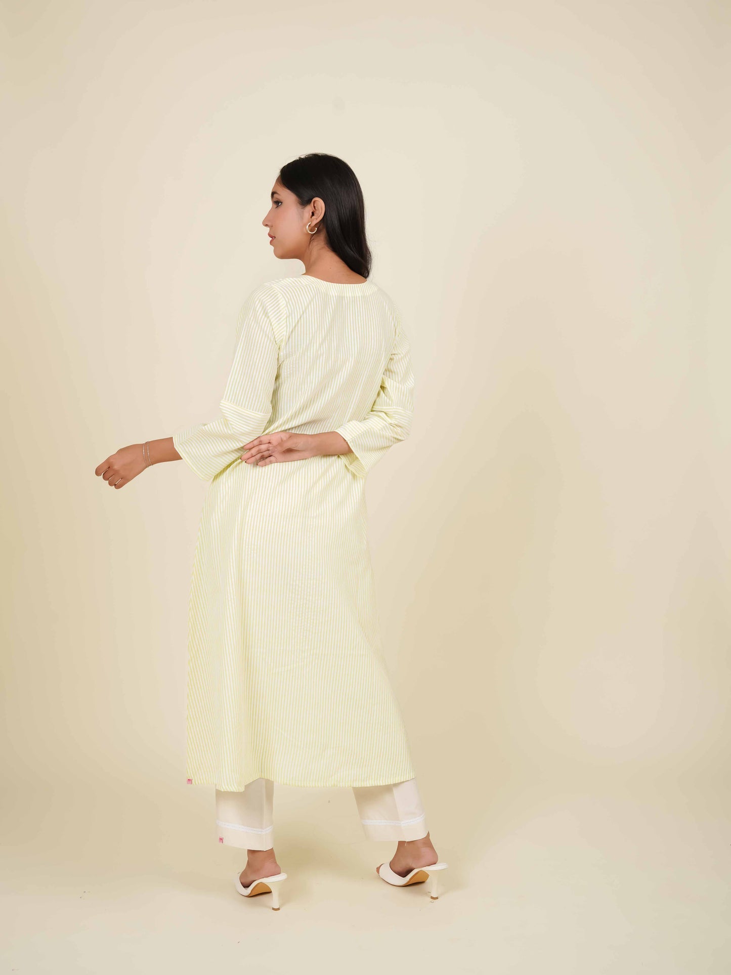 MONOMEE JAIDE GREEN STRIPE A-LINE KURTA