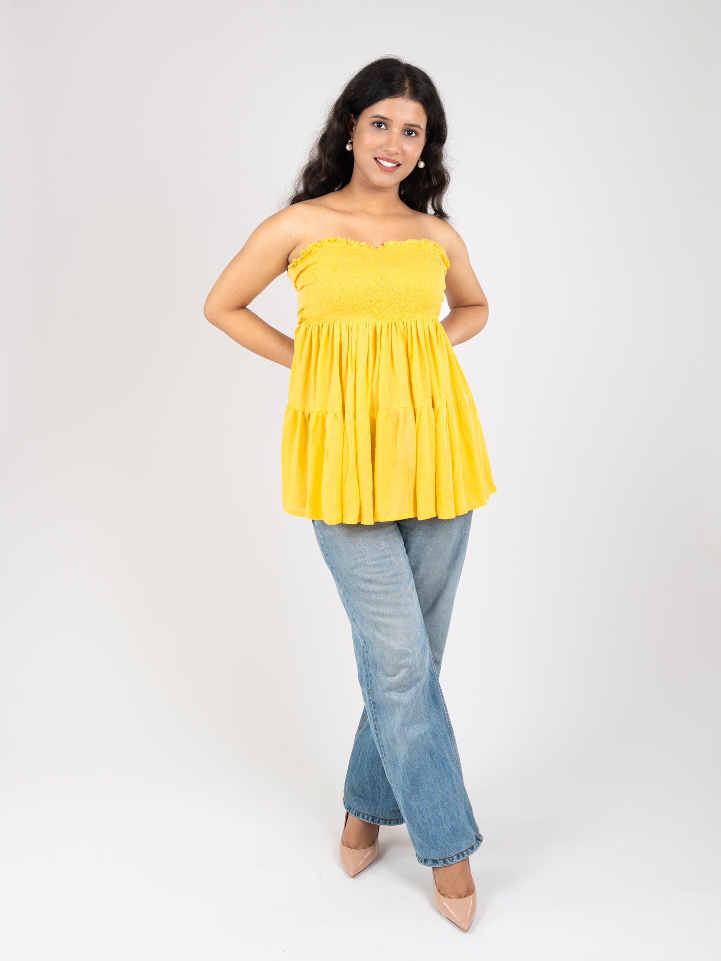 MONOMEE CHICA BUTTER YELLOW BOW TIE TOP