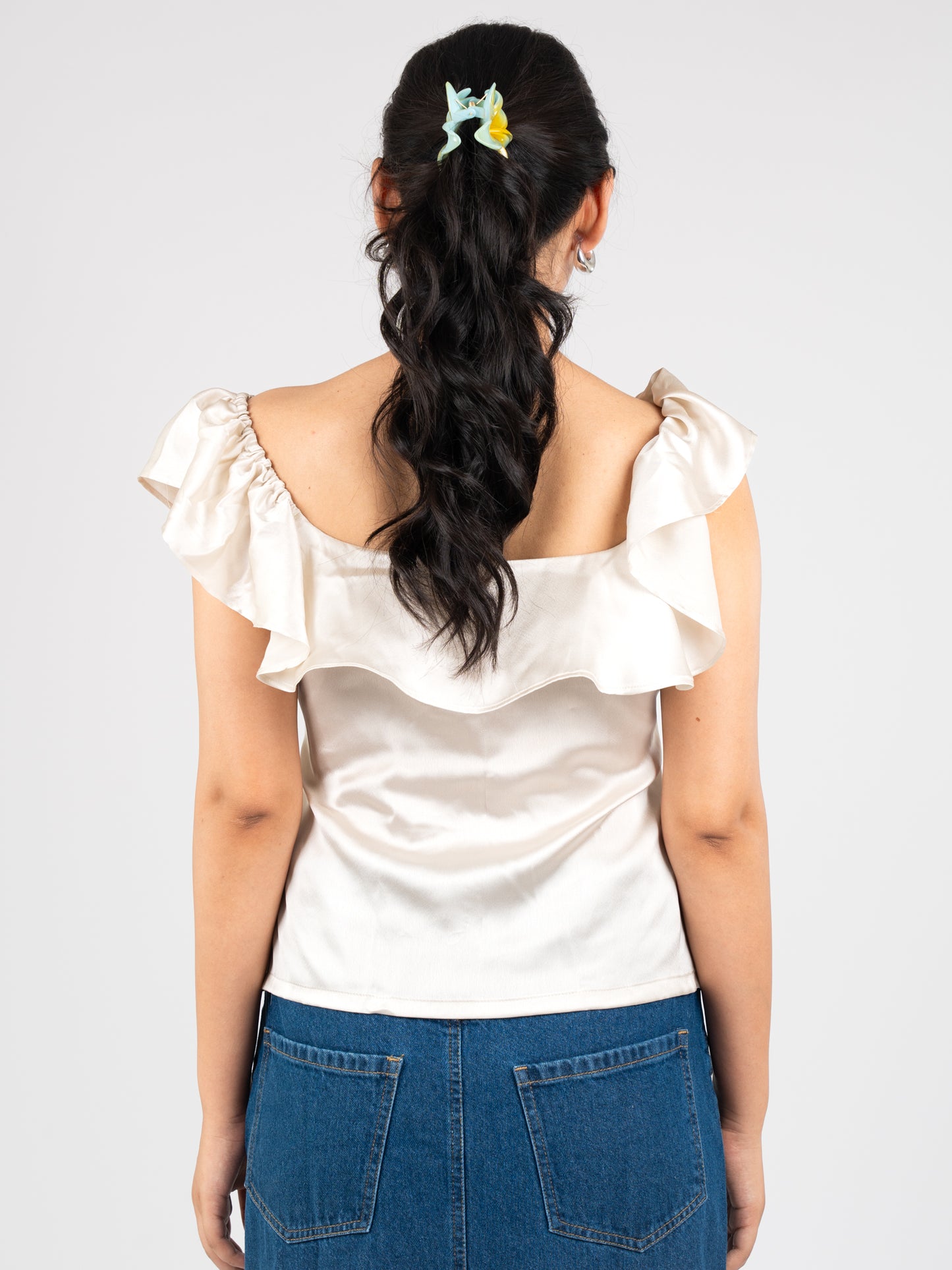 MONOMEE PARIS PEARL BUTTON SATIN TOP