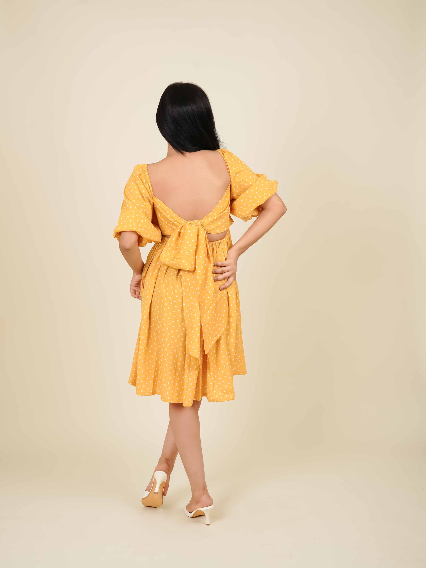 MONOMEE BLOOM YELLOW POLKA DOT MINI DRESS