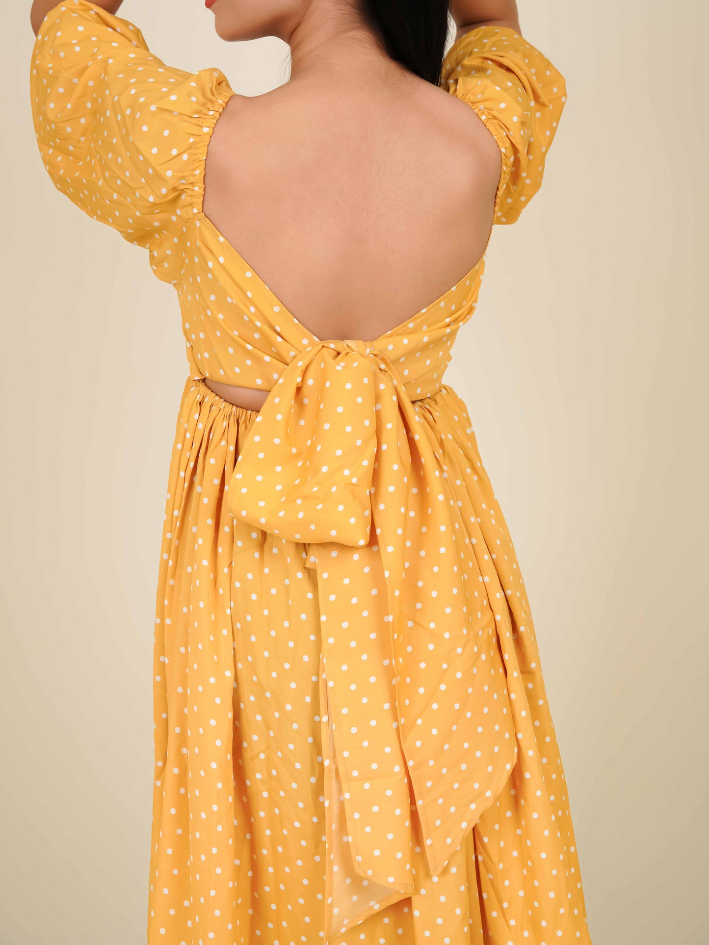 MONOMEE BLOOM YELLOW POLKA DOT MINI DRESS