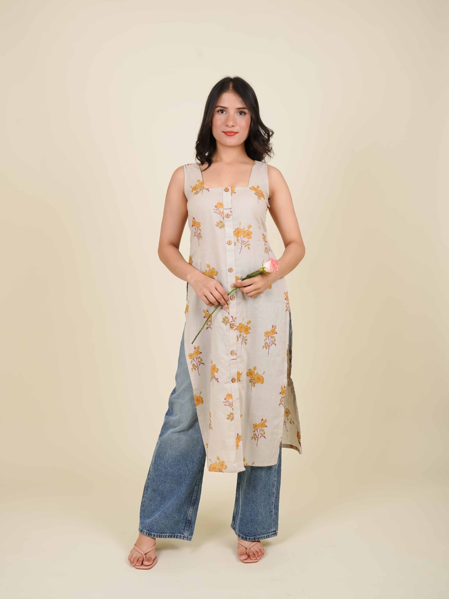 MONOMEE ARIELLA GREY FLORAL KURTA