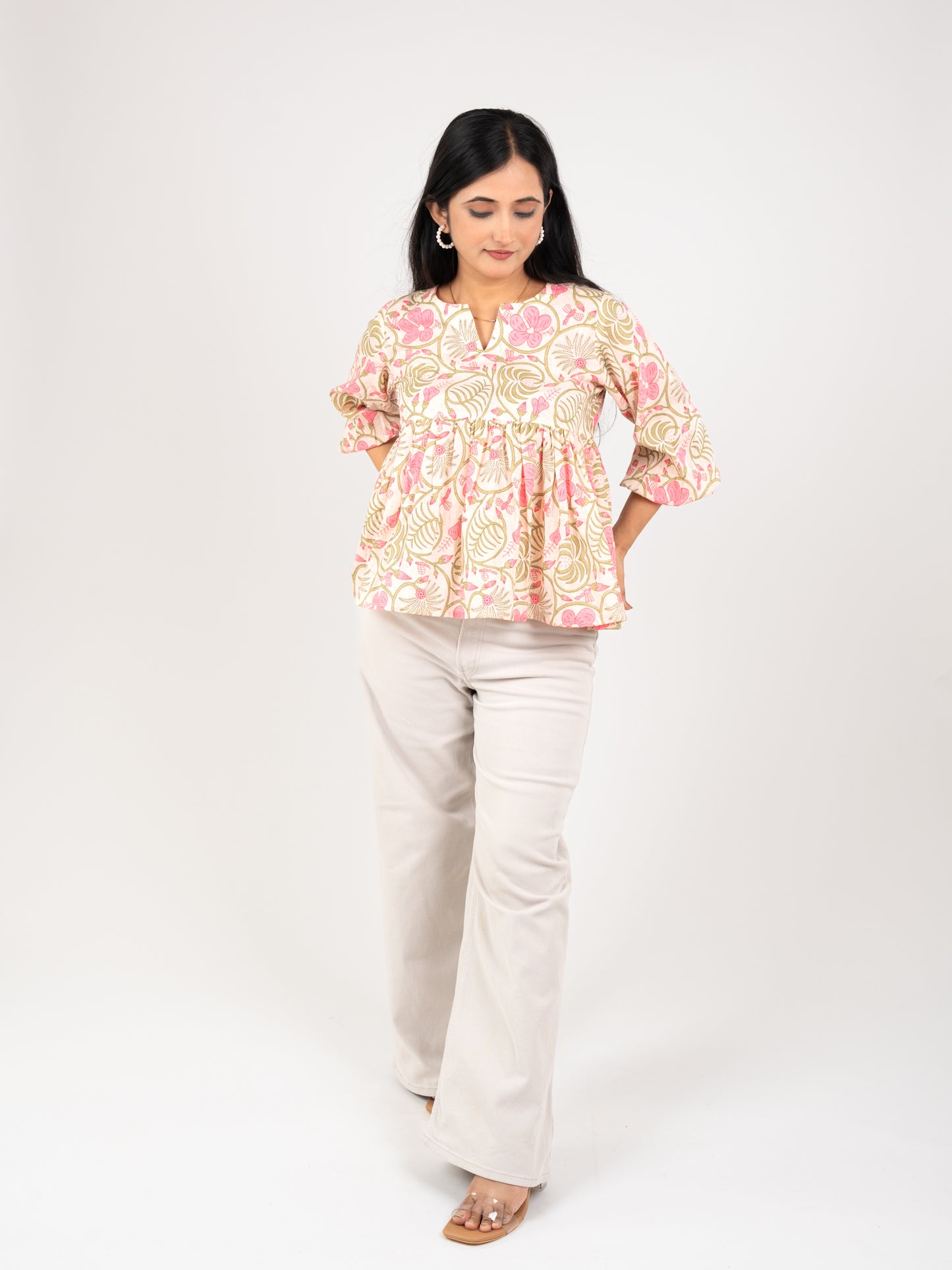 MONOMEE IMARA PINK FLORAL PEPLUM TOP