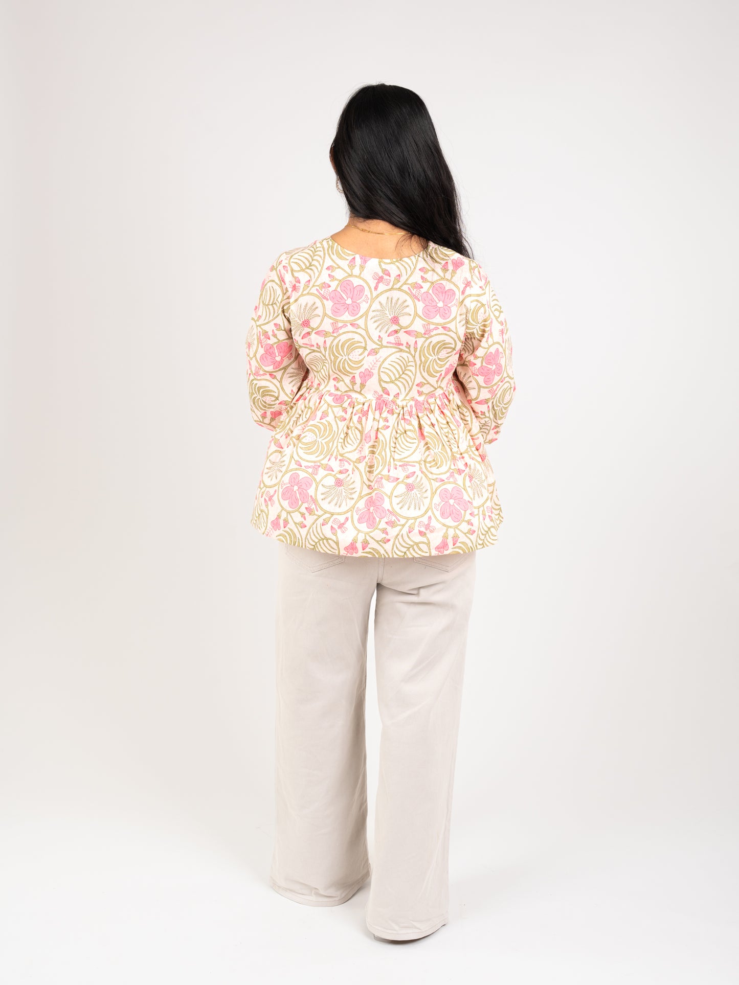 MONOMEE IMARA PINK FLORAL PEPLUM TOP