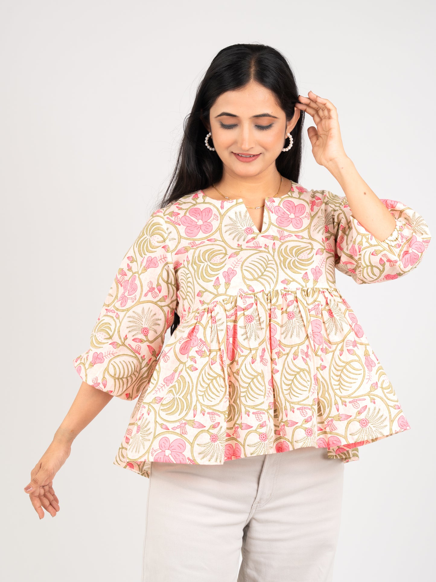 MONOMEE IMARA PINK FLORAL PEPLUM TOP