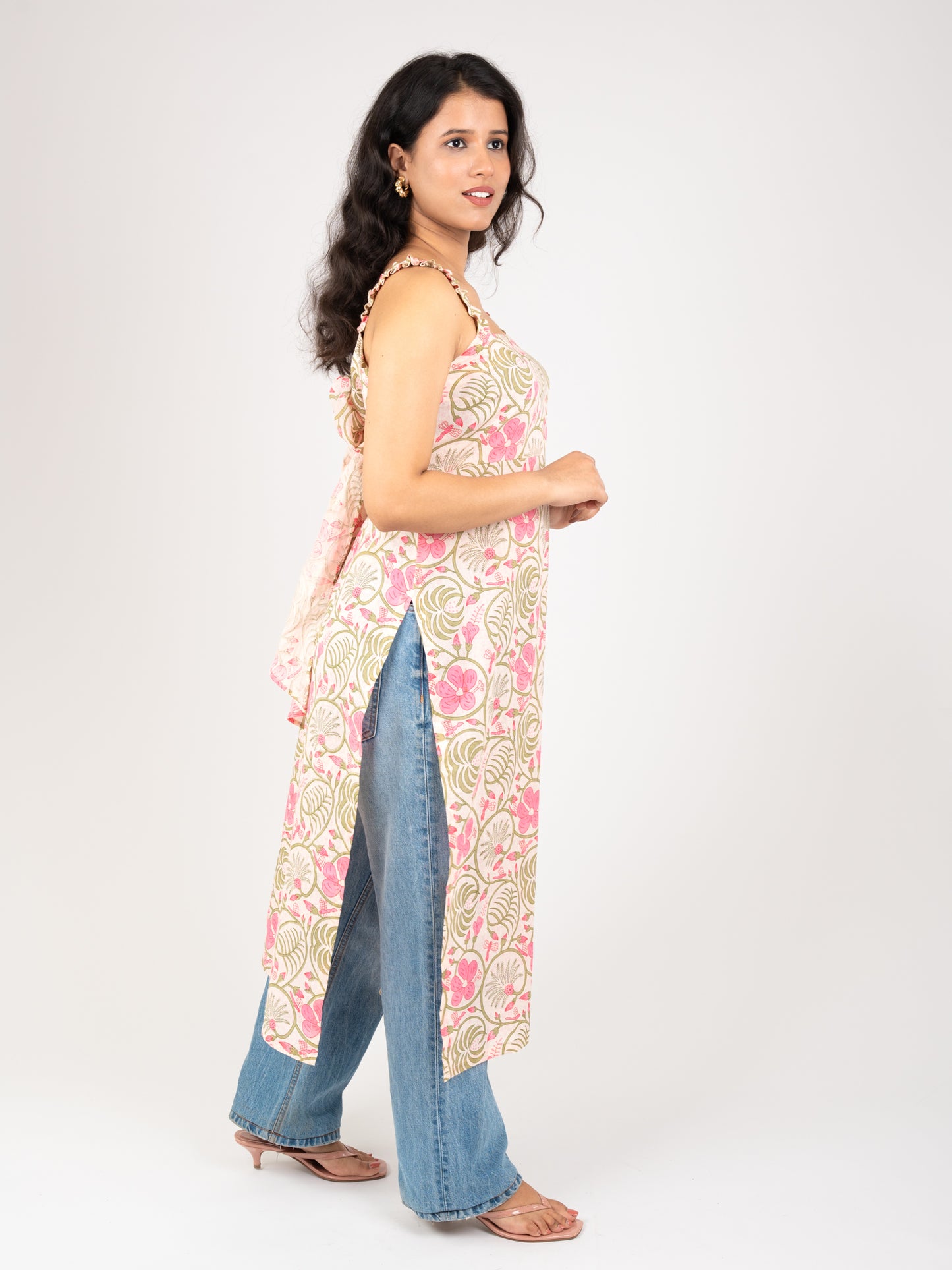 MONOMEE GULAB PRINTED BOW TIE KURTI