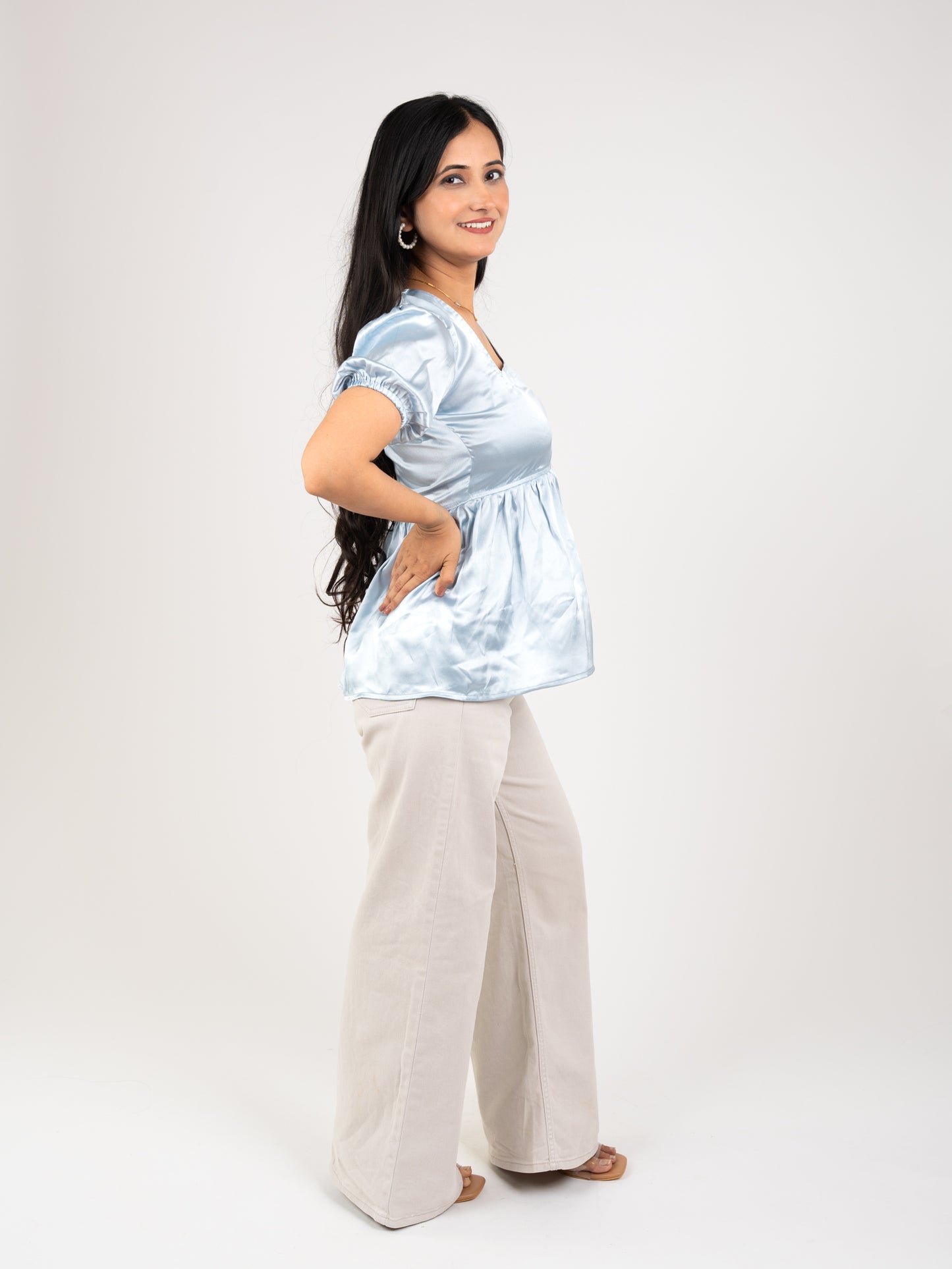 MONOMEE THEA ICE BLUE SATIN TOP