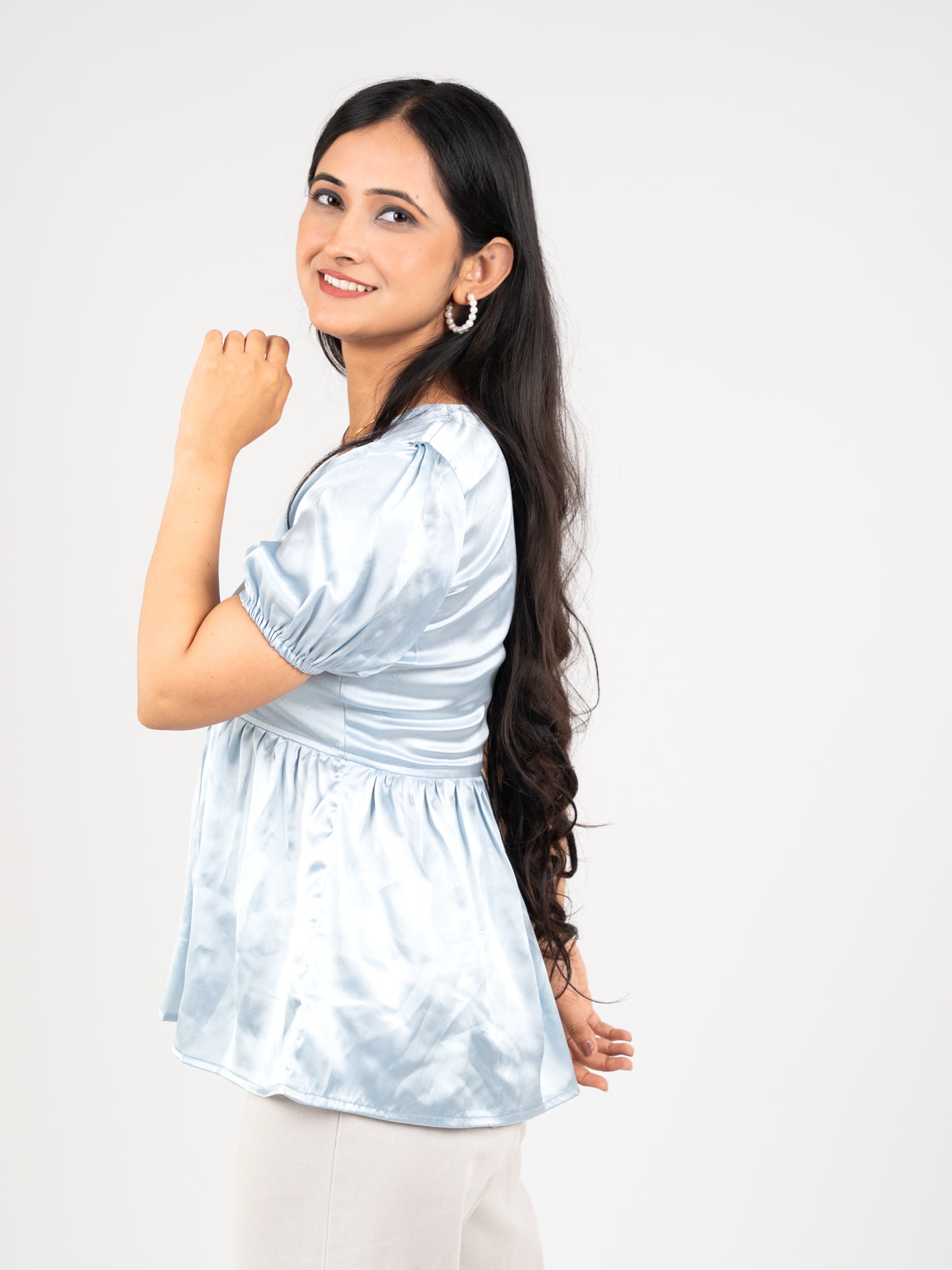 MONOMEE THEA ICE BLUE SATIN TOP