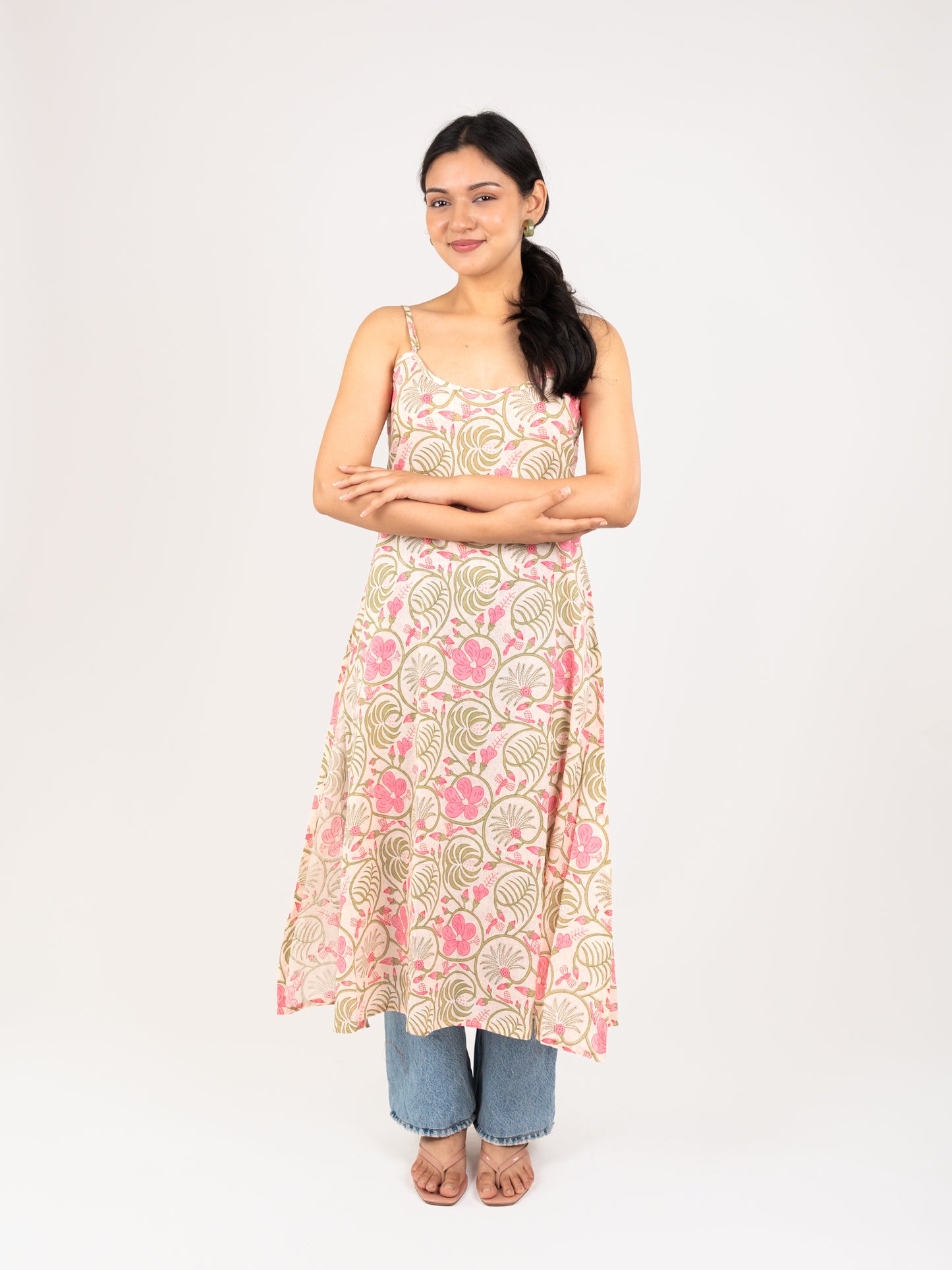 MONOMEE CHARVI PINK FLORAL PRINTED KURTI