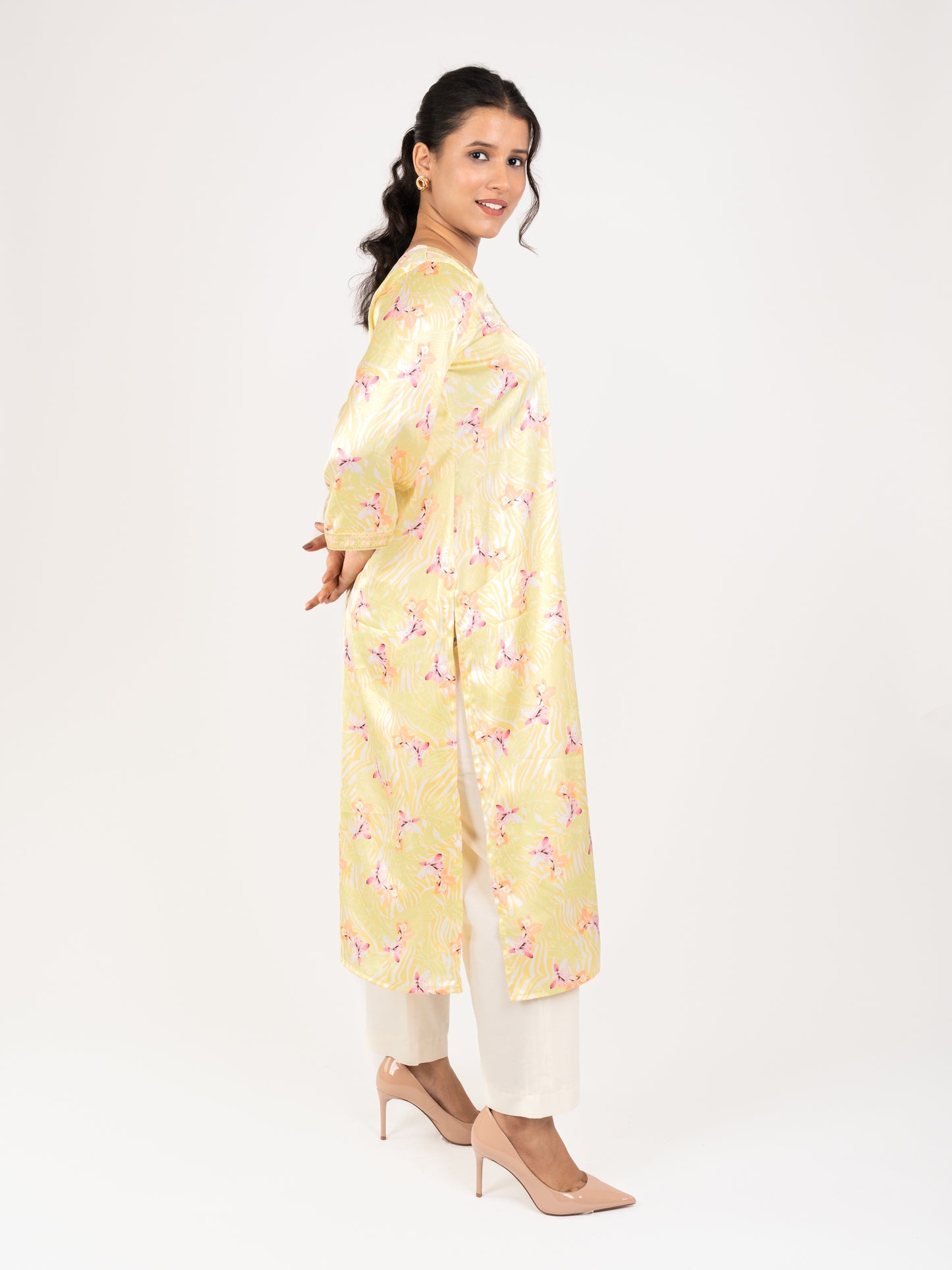 MONOMEE NAMYA SAGE GREEN SATIN LACE KURTI