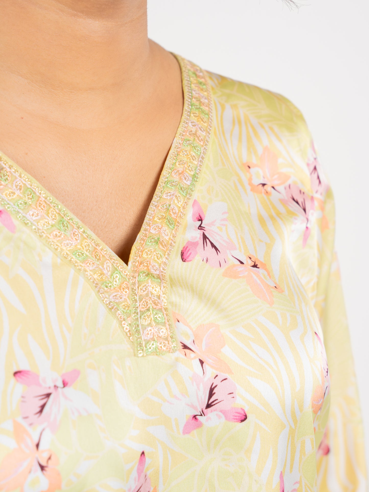 MONOMEE NAMYA SAGE GREEN SATIN LACE KURTI