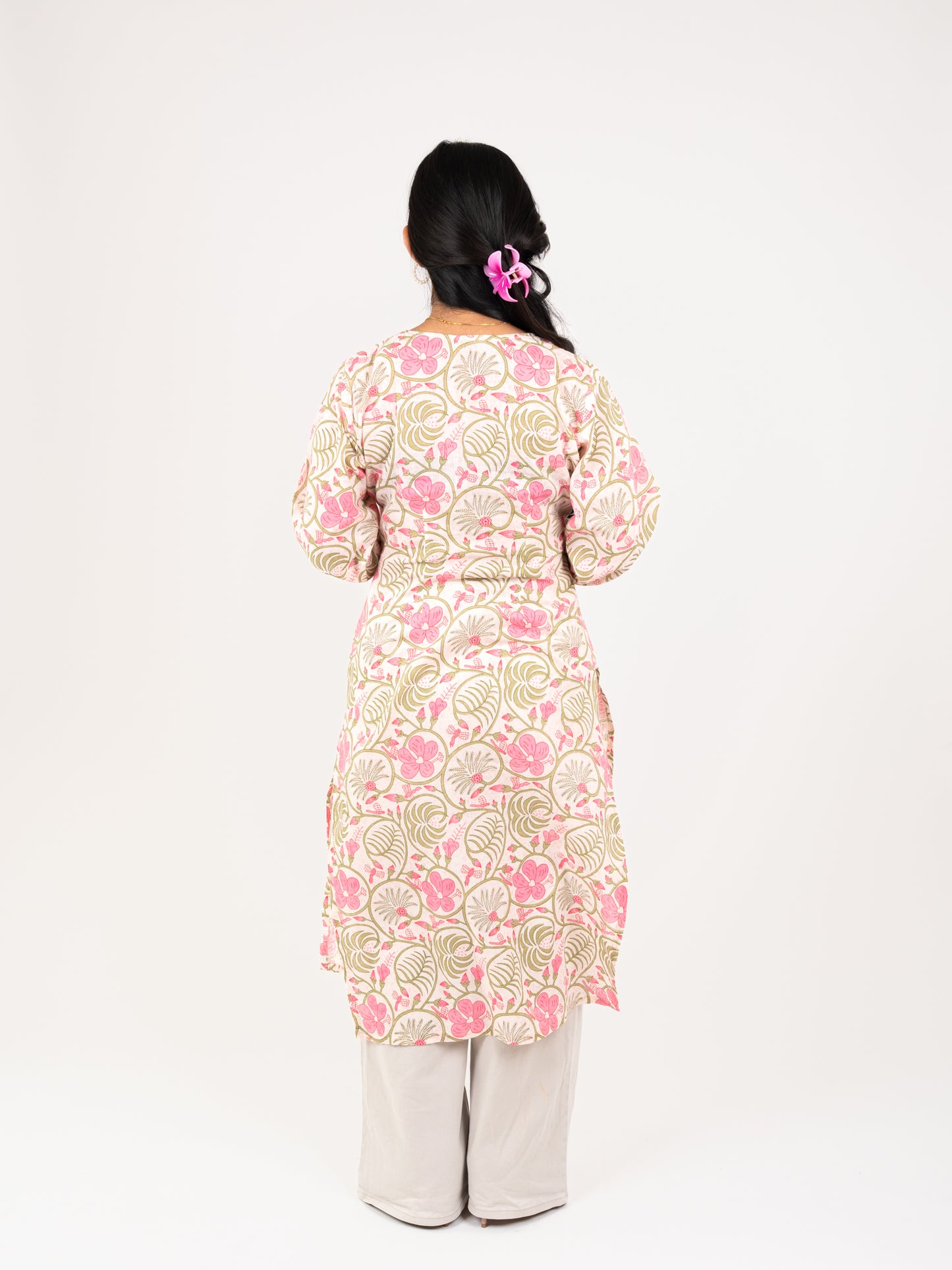 MONOMEE AARNA PINK FLORAL LACE KURTI