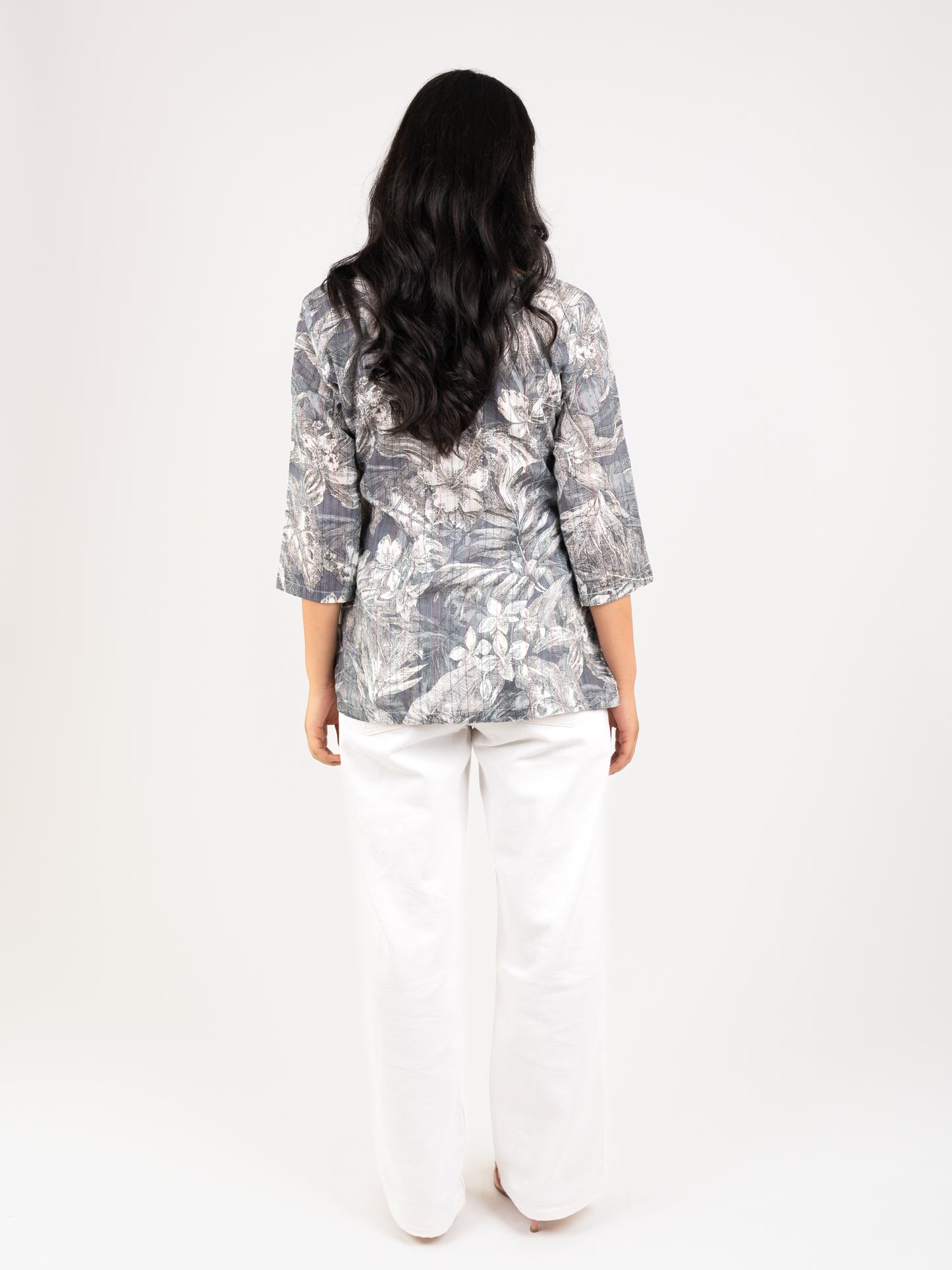 MONOMEE URVI GREY COTTON KANTHA TOP