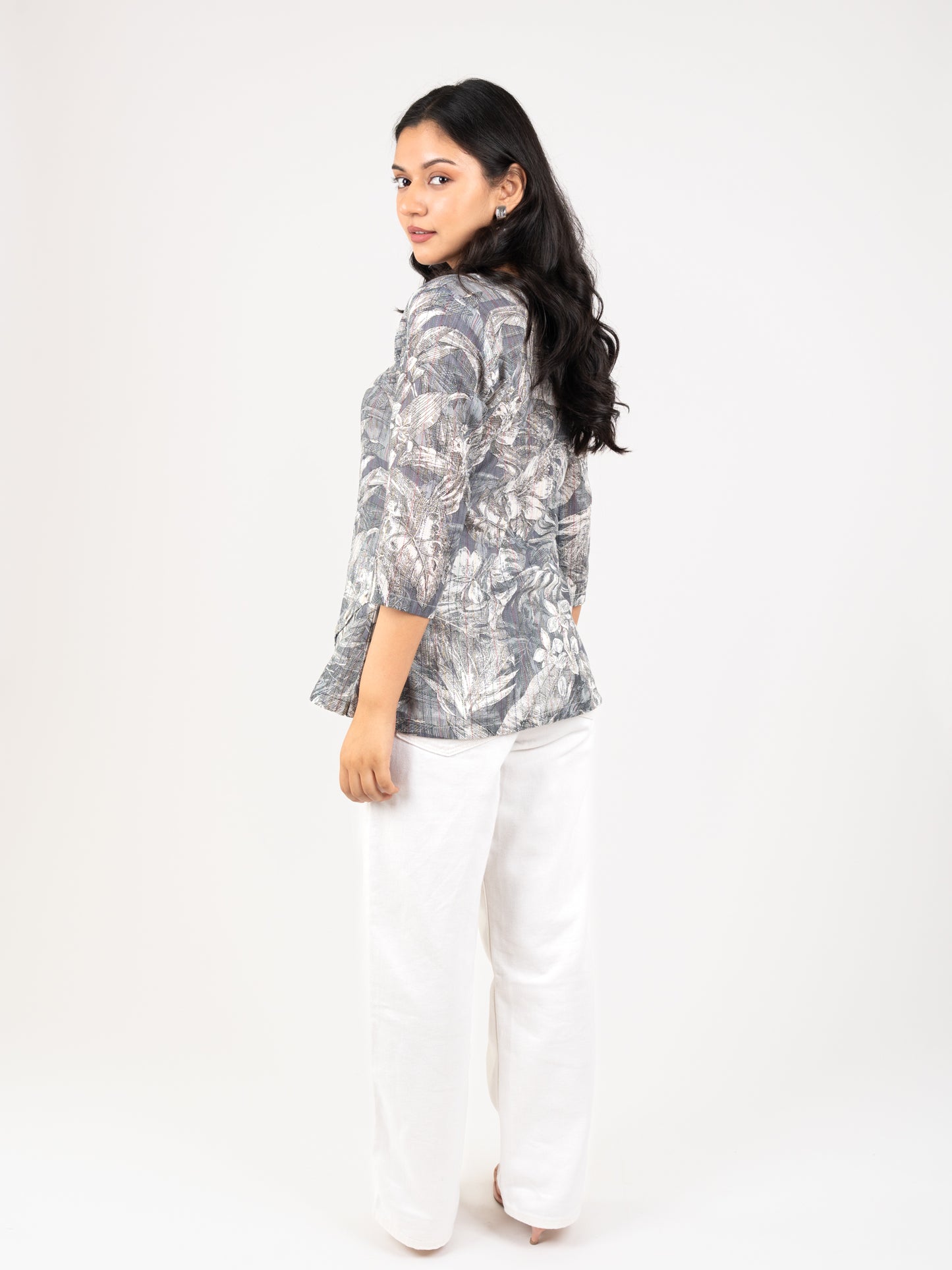 MONOMEE URVI GREY COTTON KANTHA TOP