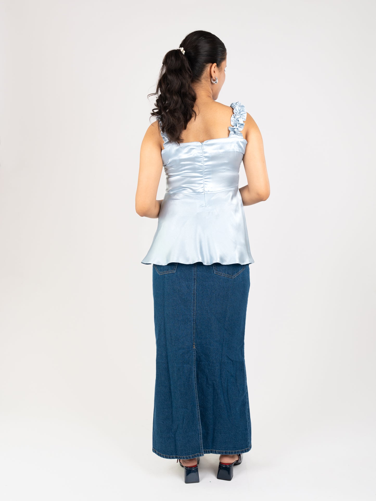 MONOMEE LILIBET ICE BLUE SATIN TOP