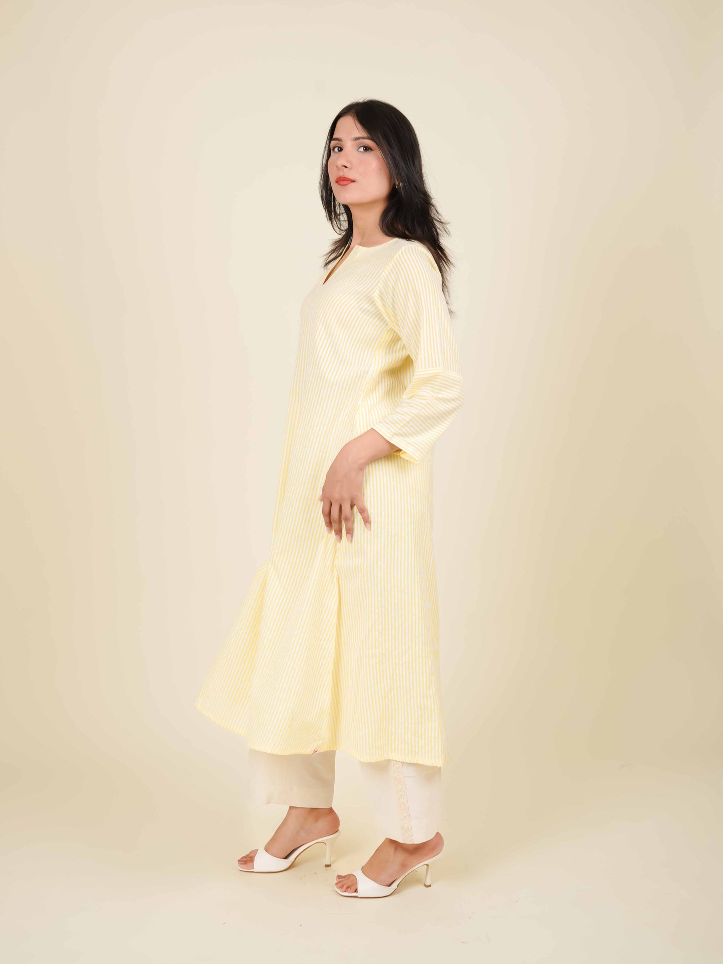 MONOMEE AZIZA YELLOW STRIPE A-LINE KURTA